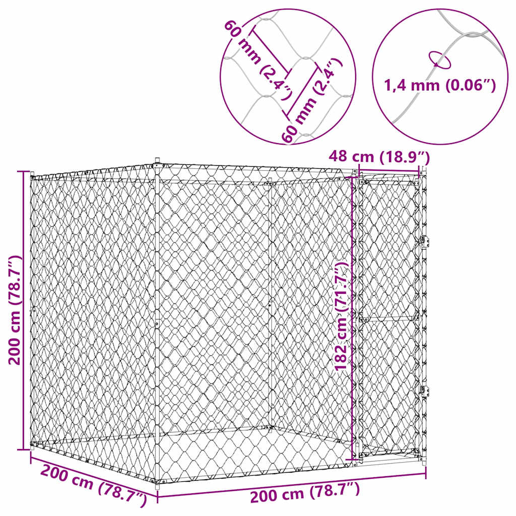 vidaXL Klatka dla psa Srebrny 200 x 200 x 200 cm Stal Galwanizowana