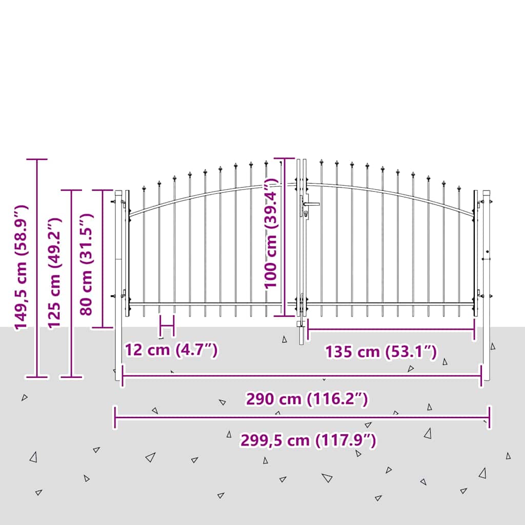vidaXL Brama Podwójna Z blokadą Woerden Szary 299,5 x 149,5 cm Stal