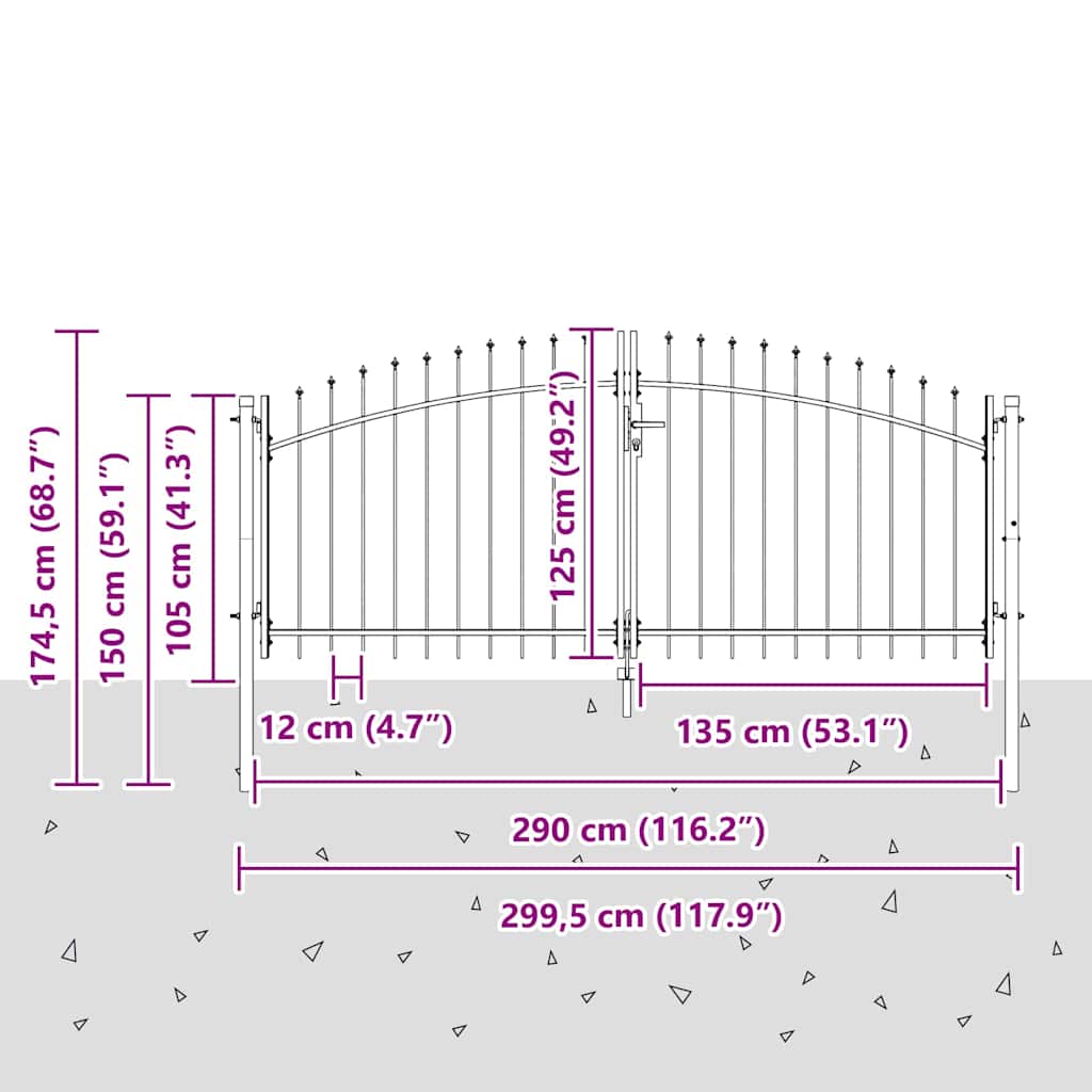 vidaXL Brama Podwójna Z blokadą Woerden Szary 299,5 x 174,5 cm Stal