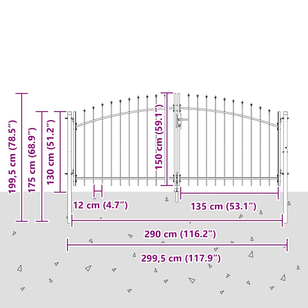 vidaXL Brama Podwójna Z blokadą Woerden Szary 299,5 x 199,5 cm Stal