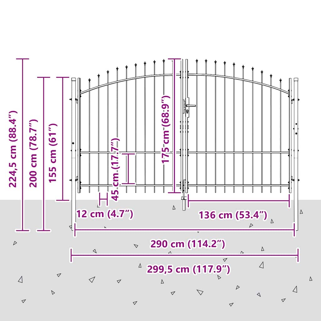 vidaXL Brama Podwójna Z blokadą Woerden Szary 299,5 x 224,5 cm Stal