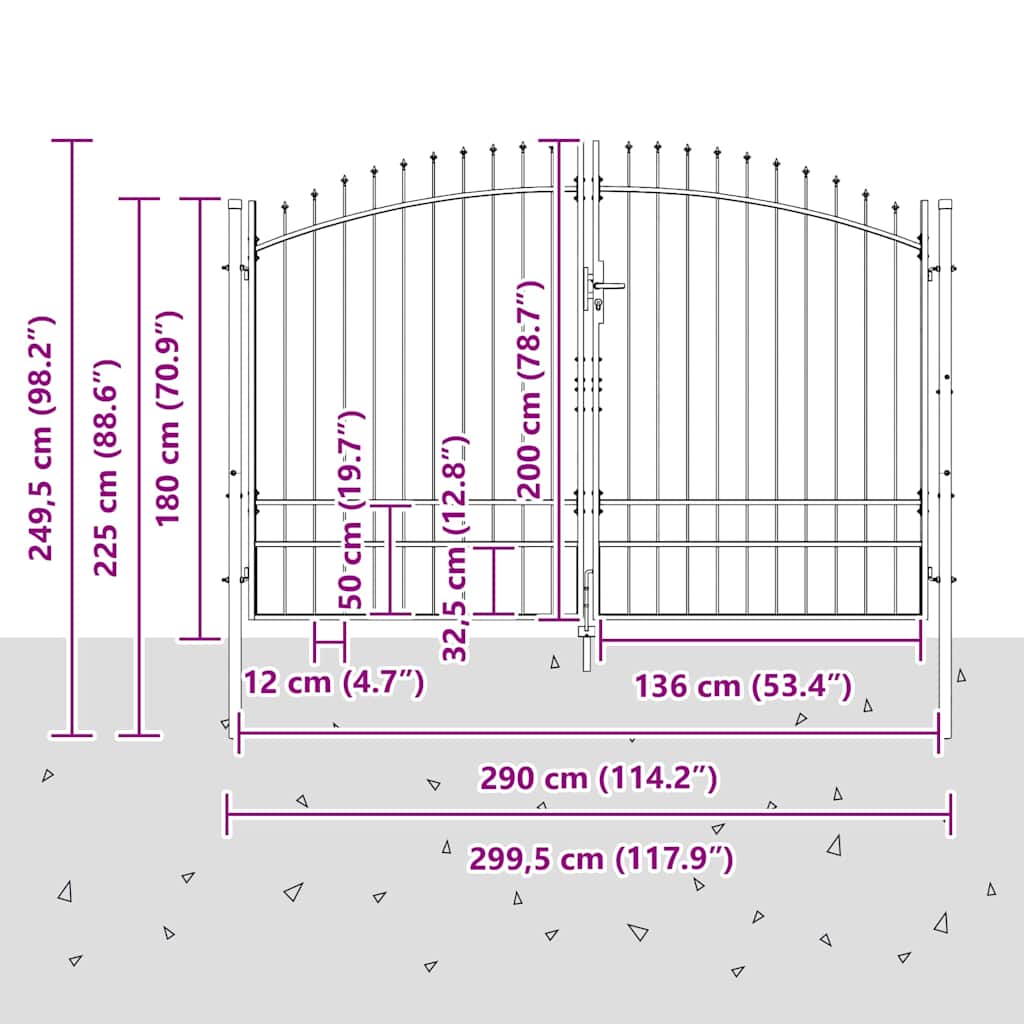 vidaXL Brama Podwójna Z blokadą Woerden Szary 299,5 x 249,5 cm Stal
