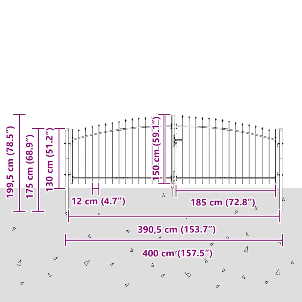 vidaXL Brama Podwójna Z blokadą Woerden Szary 400 x 199.5 cm Stal