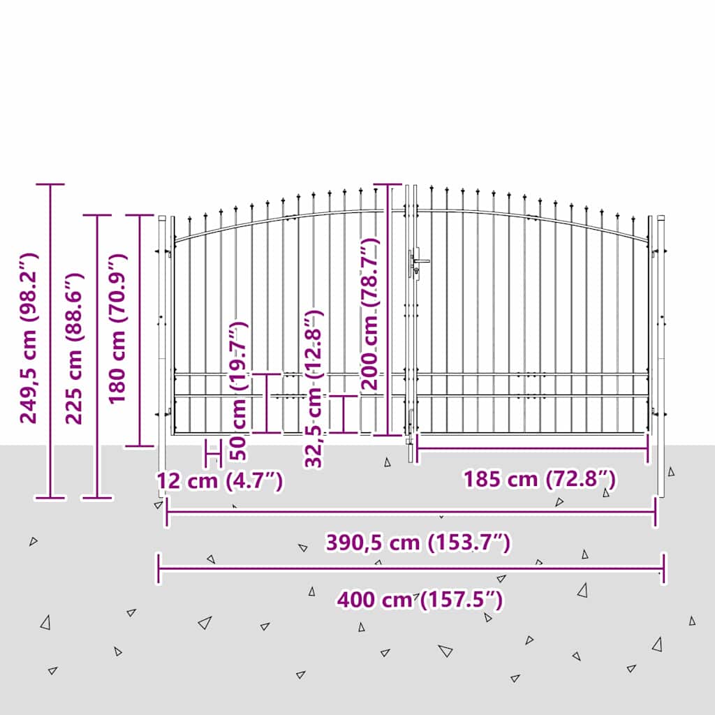 vidaXL Brama Podwójna Z blokadą Woerden Szary 400 x 249,5 cm Stal