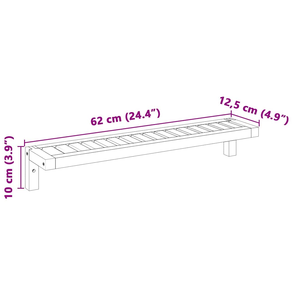 vidaXL Ścienny Stojak Wiszący Naturalny 62 x 10 x 12,5 cm Lity Bukowy