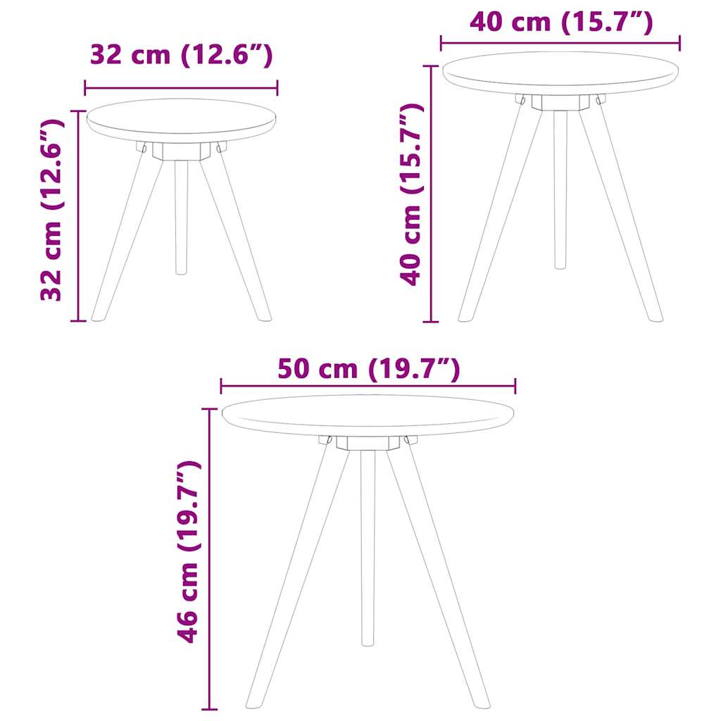 vidaXL Stolik kawowy 3 pcs Brązowy Lity Bukowy