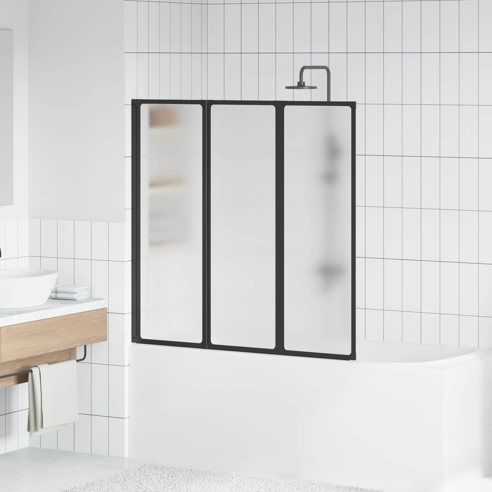 vidaXL Parawan prysznicowy Czarny 120 x 2 x 117 cm Aluminium i PP