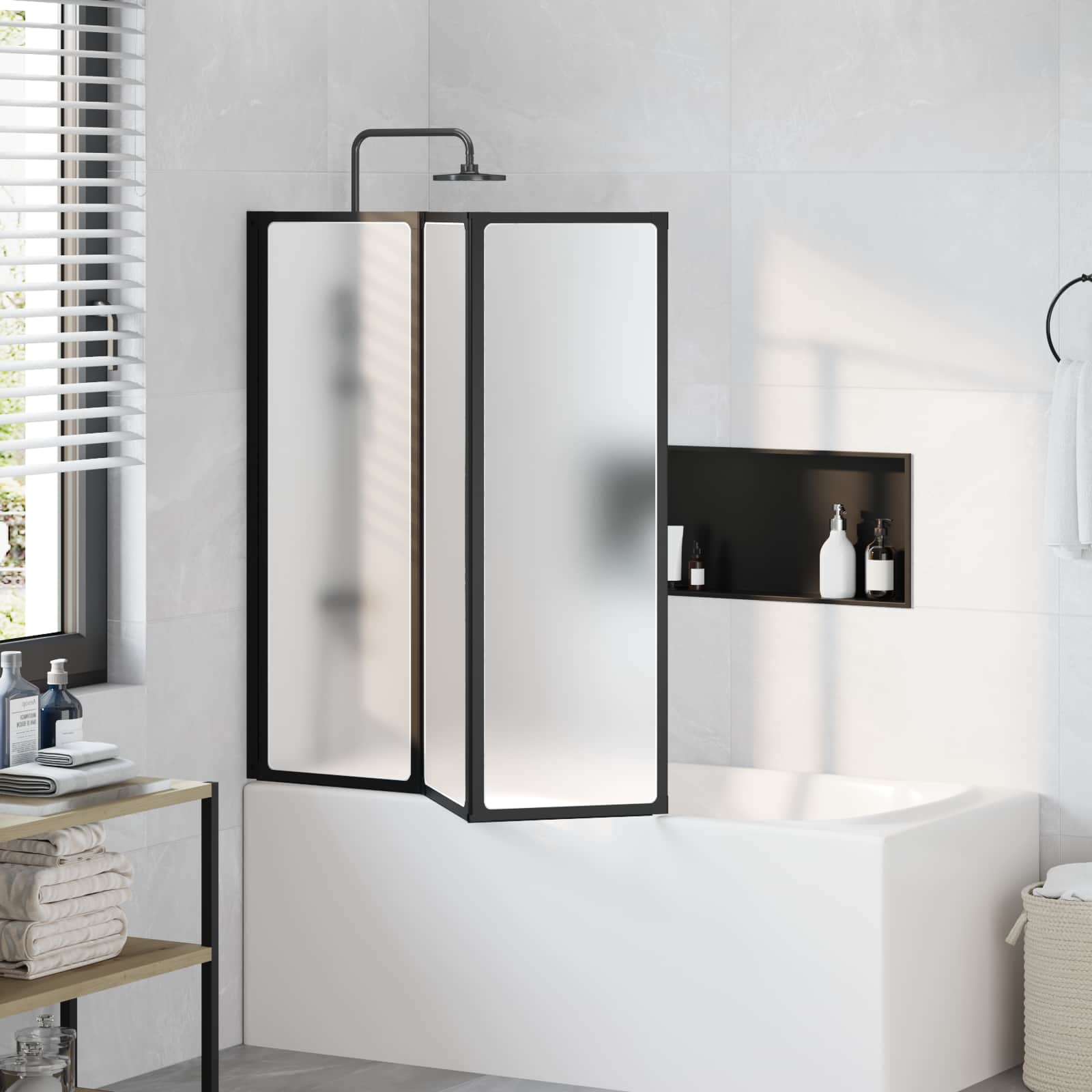vidaXL Parawan prysznicowy Czarny 120 x 2 x 117 cm Aluminium i PP