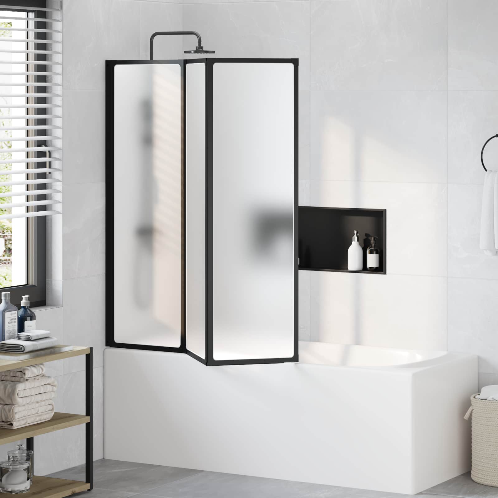 vidaXL Parawan prysznicowy Czarny 132 x 2 x 140 cm Aluminium i PP
