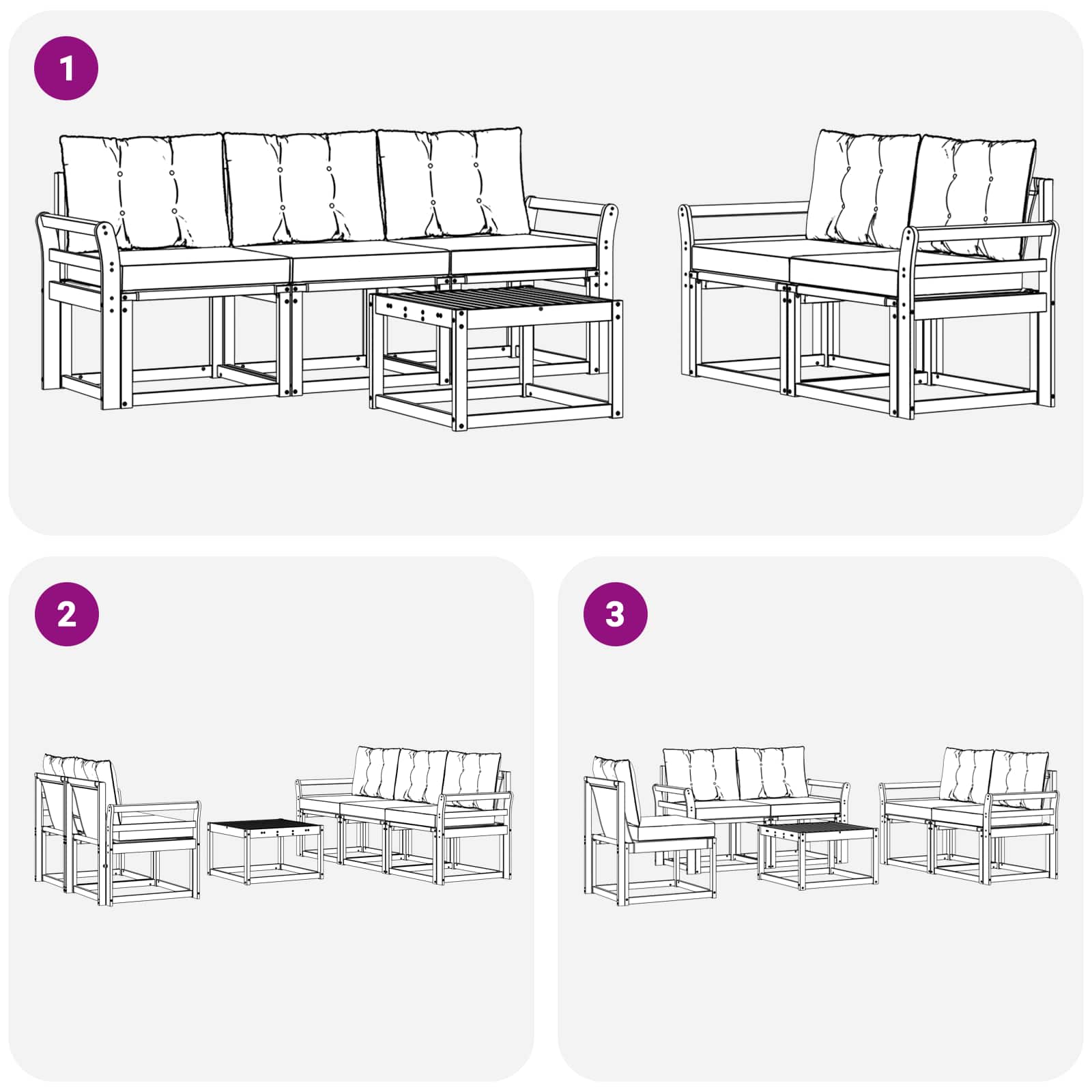 vidaXL Zestaw sof na zewnątrz z poduszką 6 pcs Naturalny i Jasny Szary