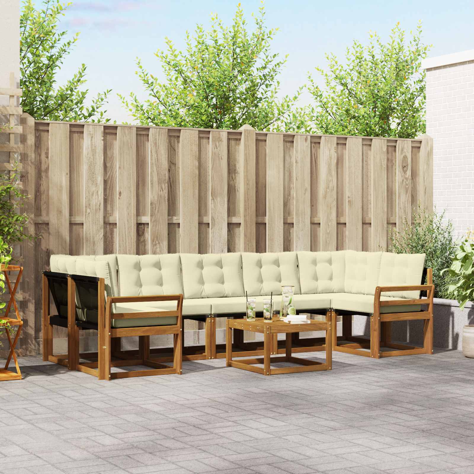 vidaXL Zestaw sof na zewnątrz z poduszką 8 pcs Naturalny i Kremowy