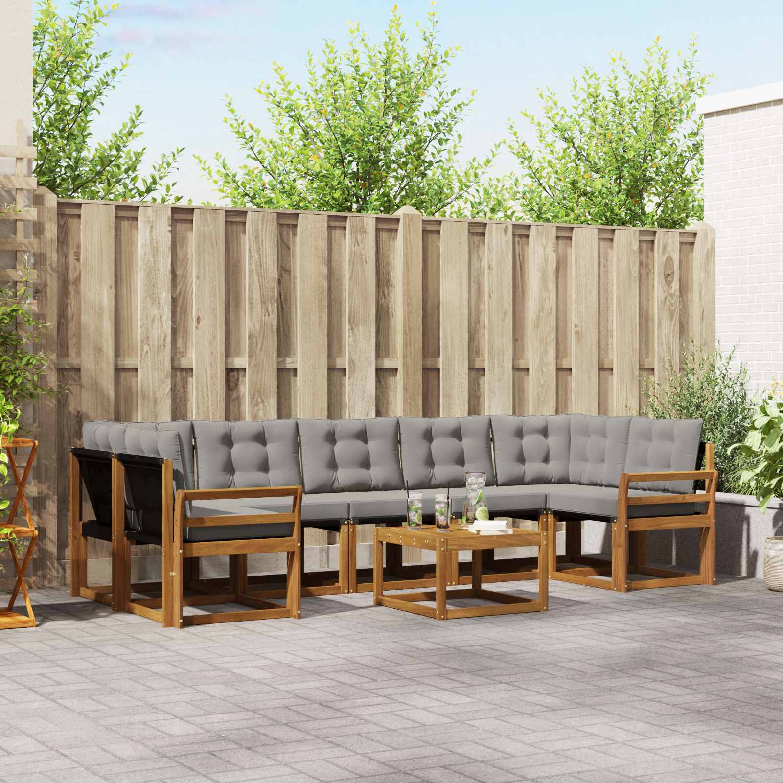 vidaXL Zestaw sof na zewnątrz z poduszką 8 pcs Naturalny i Jasny Szary