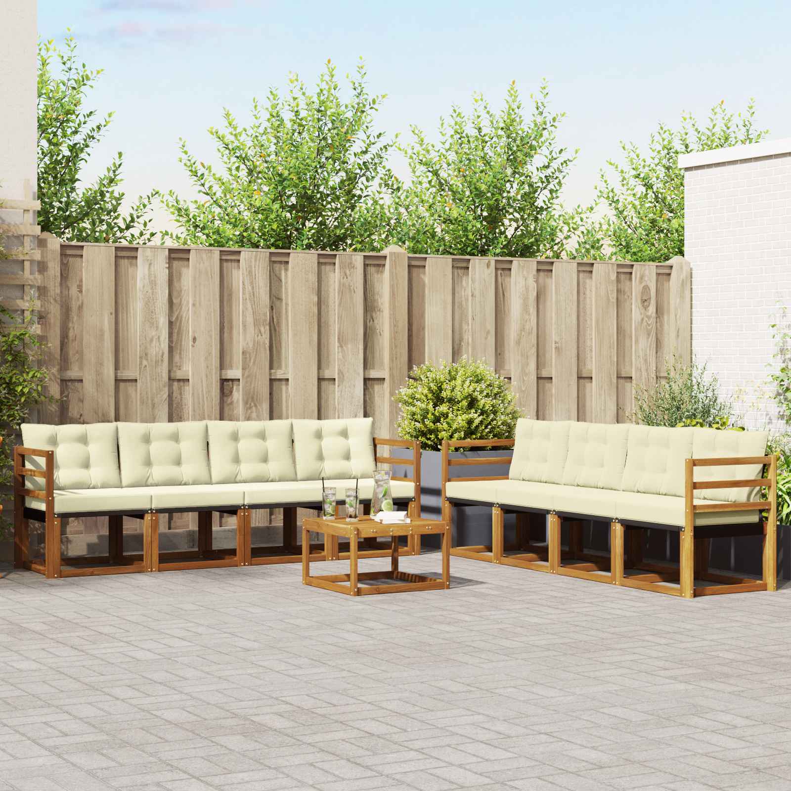 vidaXL Zestaw sof na zewnątrz z poduszką 9 pcs Naturalny i Kremowy