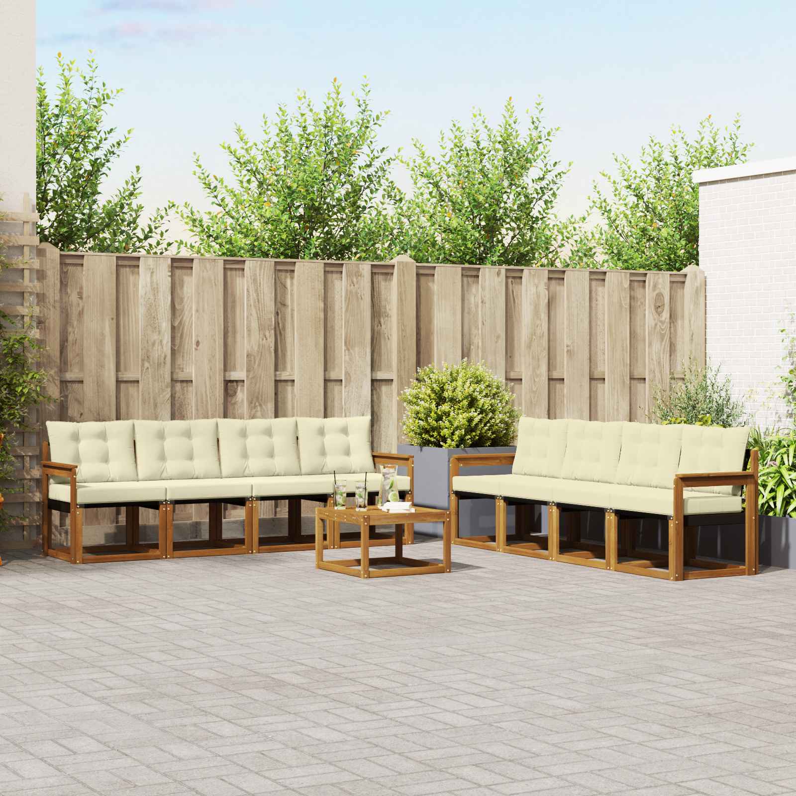 vidaXL Zestaw sof na zewnątrz z poduszką 9 pcs Naturalny i Kremowy