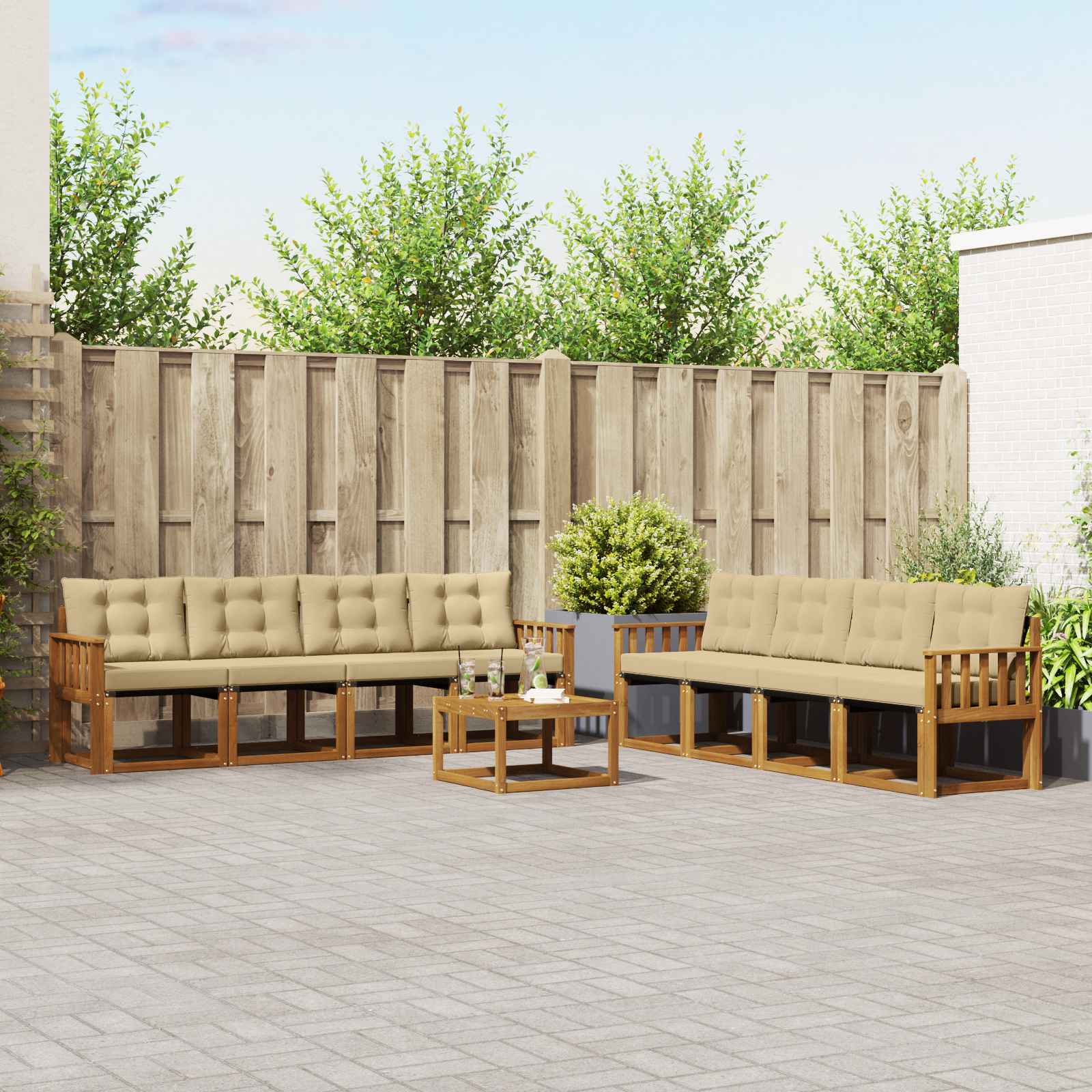 vidaXL Zestaw sof na zewnątrz z poduszką 9 pcs Naturalny i Beżowy