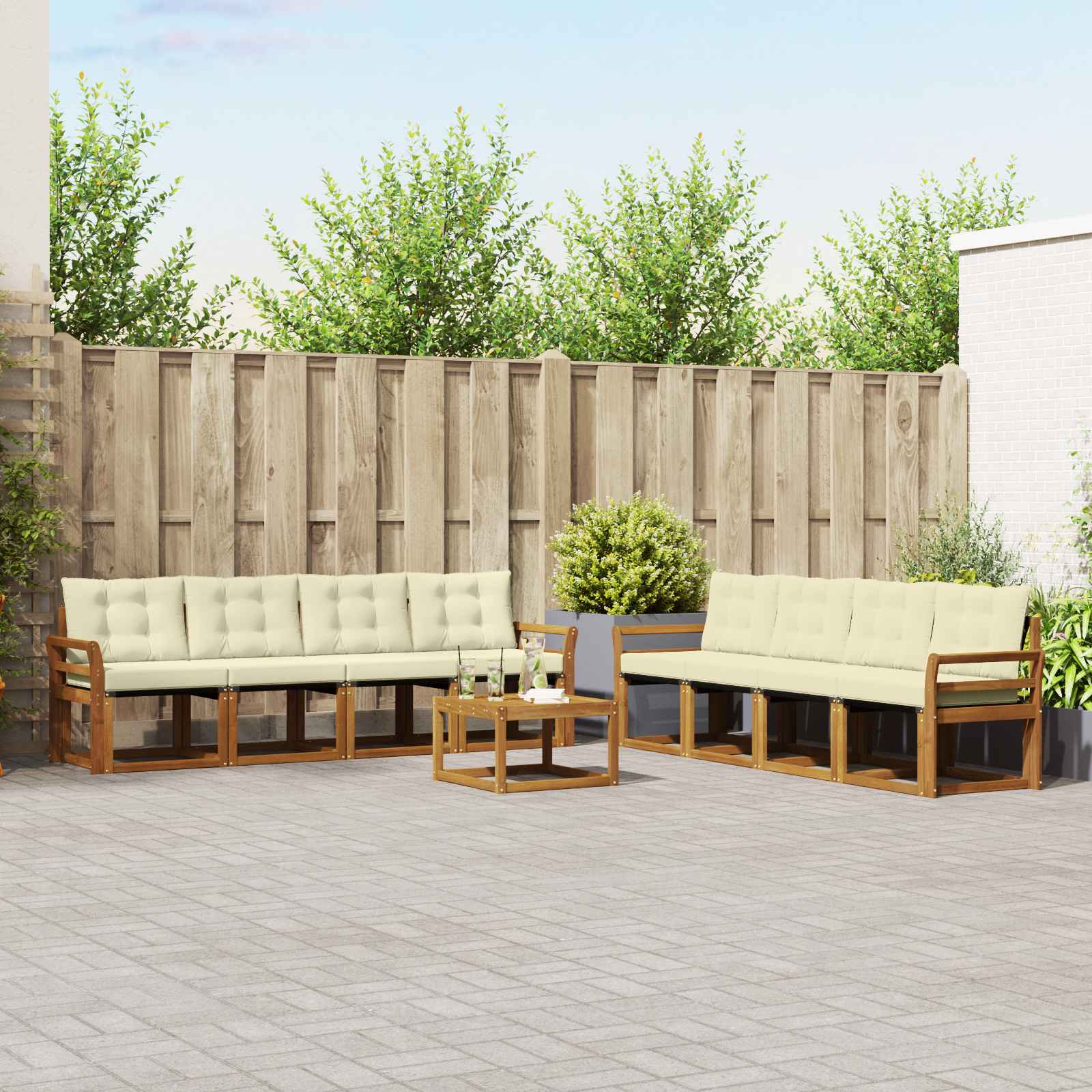 vidaXL Zestaw sof na zewnątrz z poduszką 9 pcs Naturalny i Kremowy