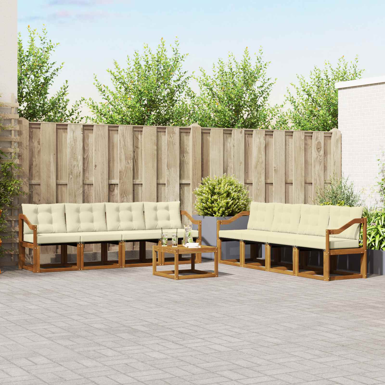 vidaXL Zestaw sof na zewnątrz z poduszką 9 pcs Naturalny i Kremowy