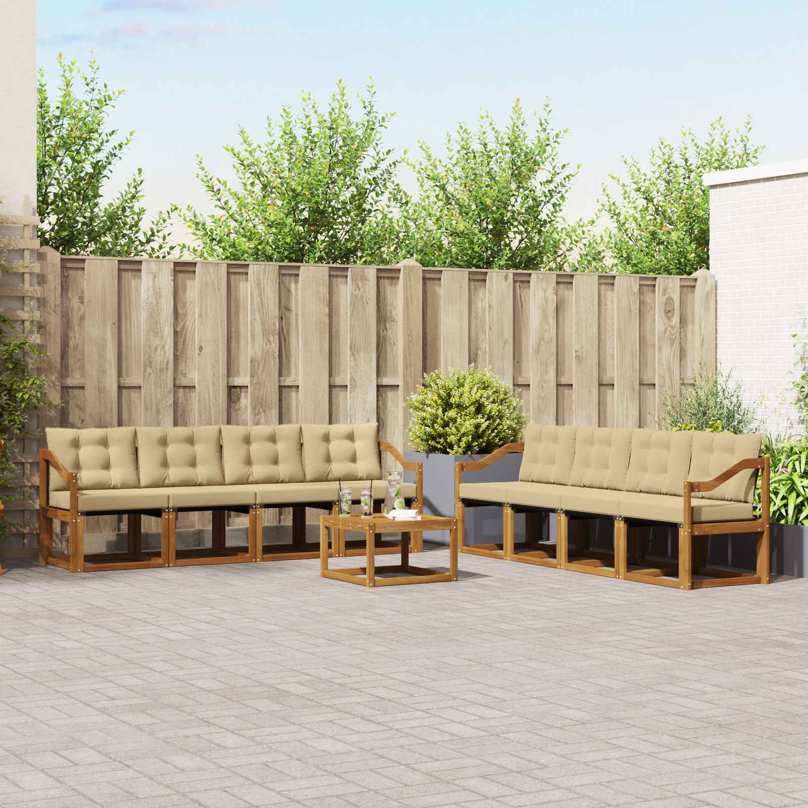 vidaXL Zestaw sof na zewnątrz z poduszką 9 pcs Naturalny i Beżowy