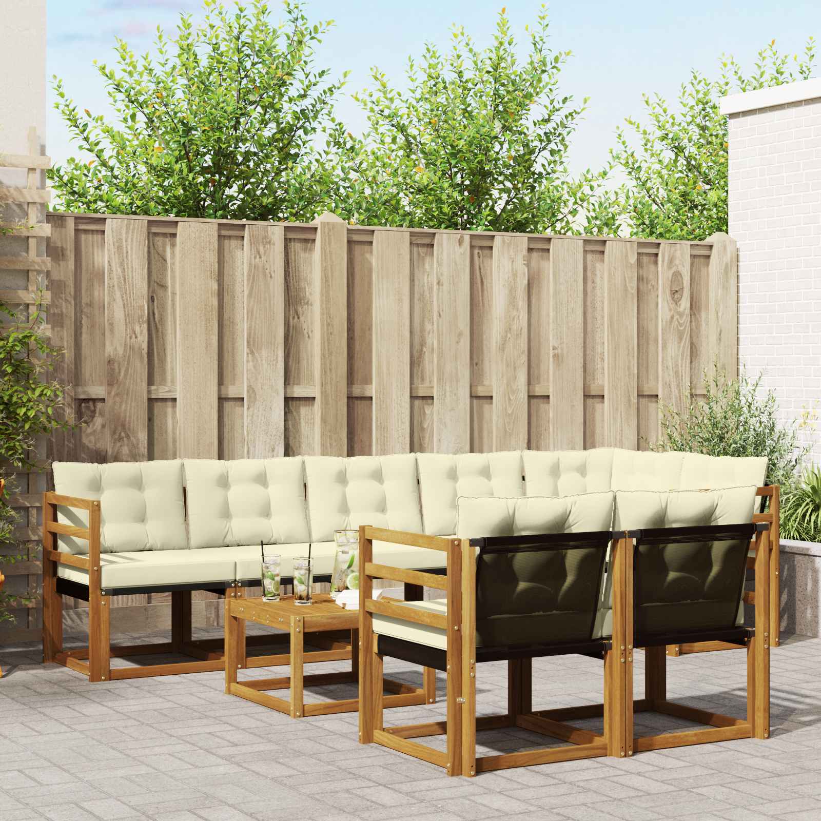vidaXL Zestaw sof na zewnątrz z poduszką 9 pcs Naturalny i Kremowy