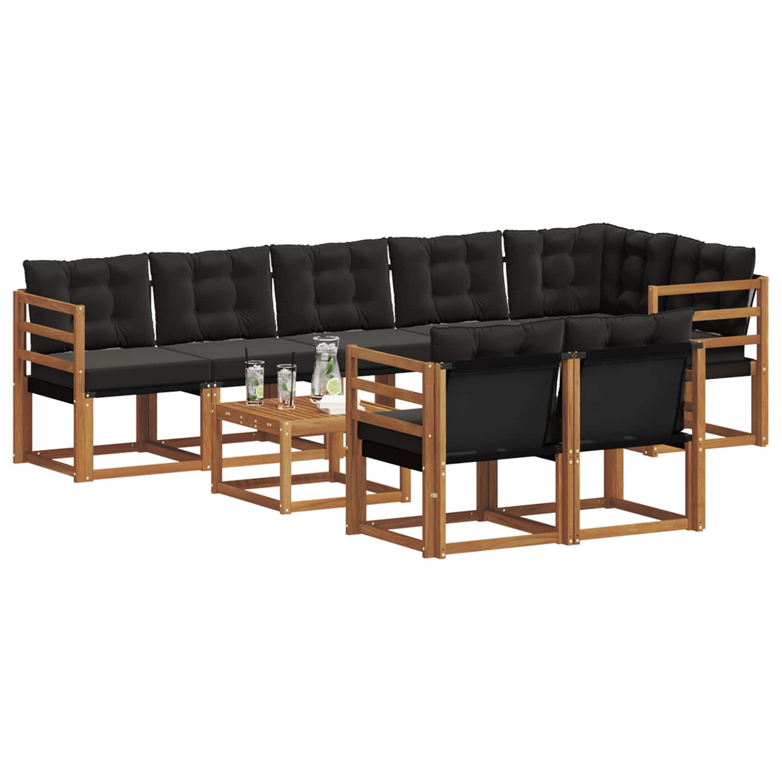 vidaXL Zestaw sof na zewnątrz z poduszką 9 pcs Naturalny i czarny