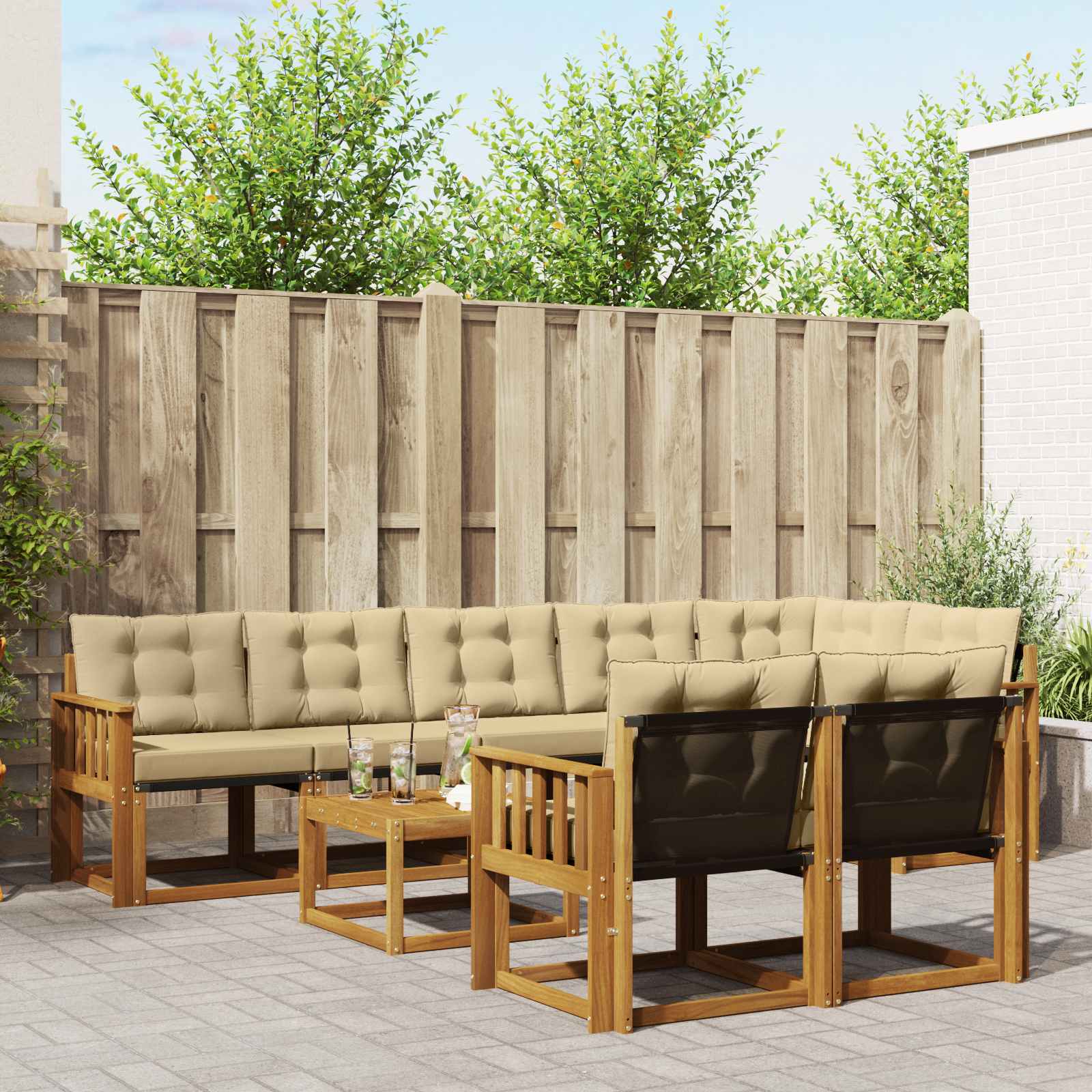 vidaXL Zestaw sof na zewnątrz z poduszką 9 pcs Naturalny i Beżowy