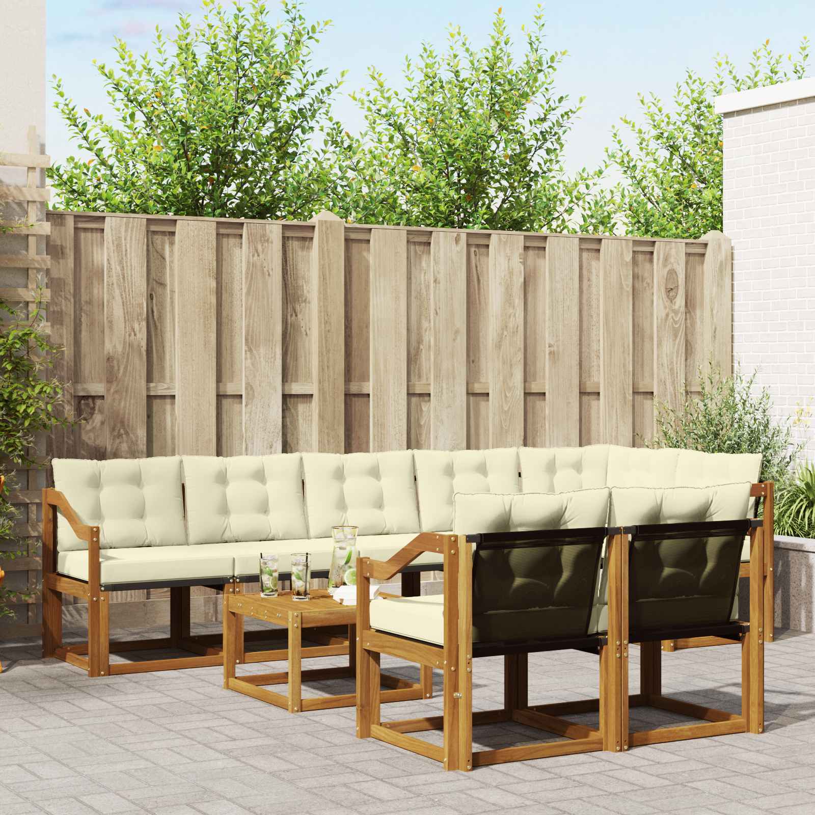 vidaXL Zestaw sof na zewnątrz z poduszką 9 pcs Naturalny i Kremowy