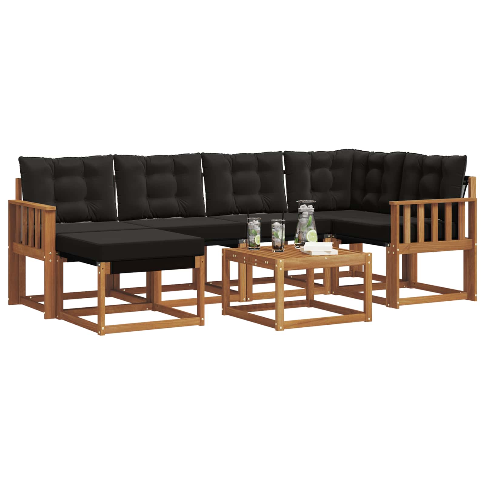 vidaXL Zestaw sof na zewnątrz z poduszką 7 pcs Naturalny i czarny