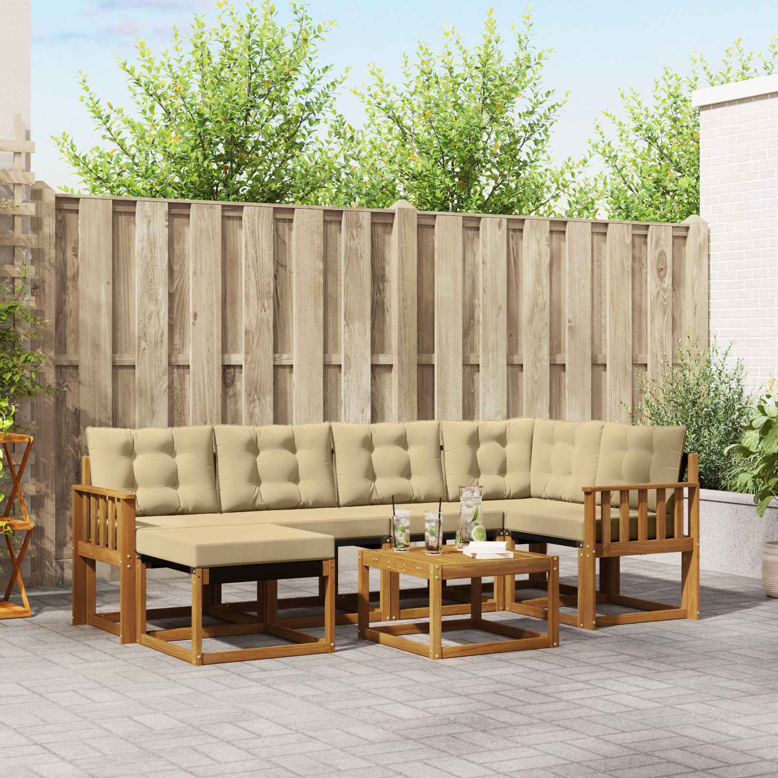 vidaXL Zestaw sof na zewnątrz z poduszką 7 pcs Naturalny i Beżowy