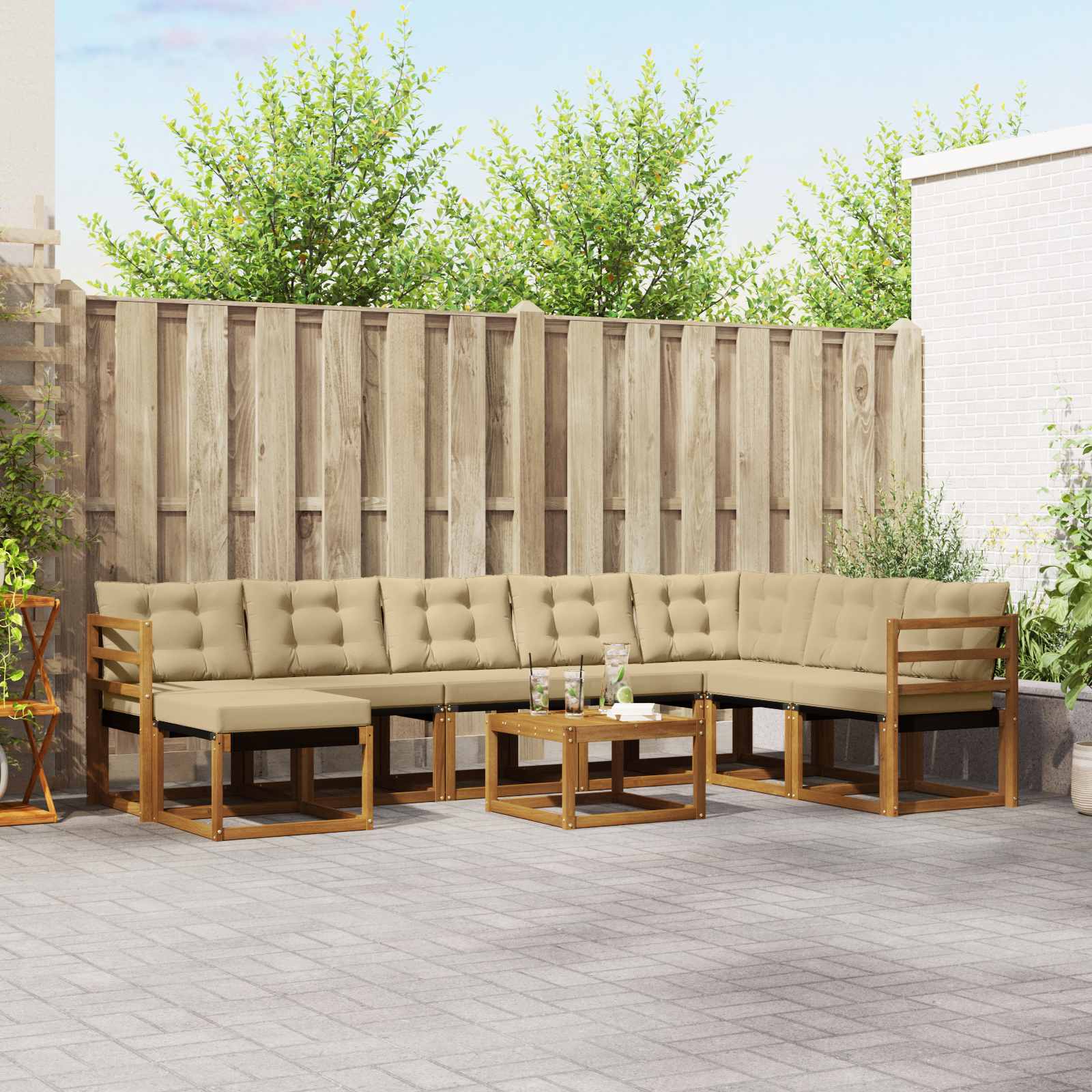 vidaXL Zestaw sof na zewnątrz z poduszką 9 pcs Naturalny i Beżowy