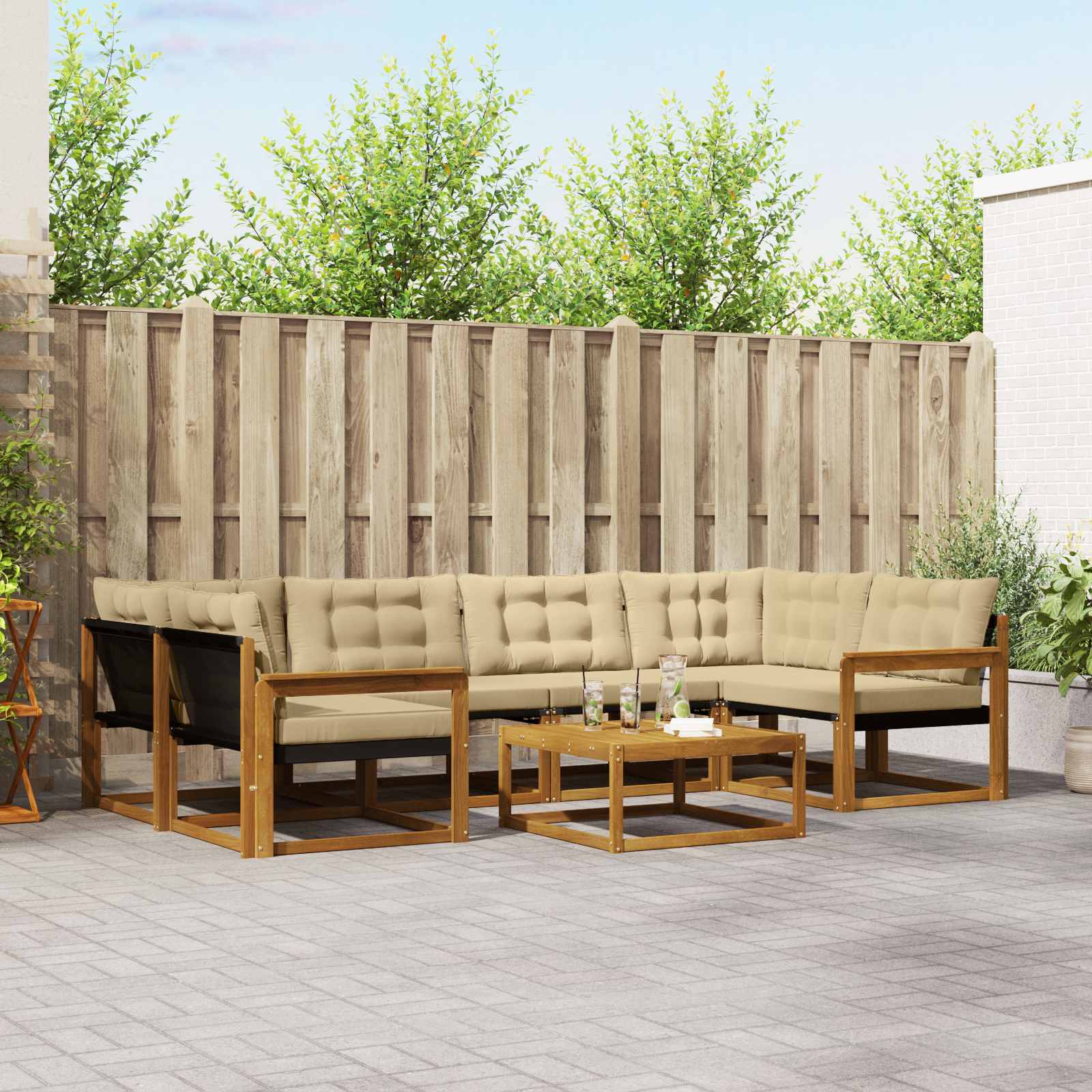 vidaXL Zestaw sof na zewnątrz z poduszką 7 pcs Naturalny i Beżowy