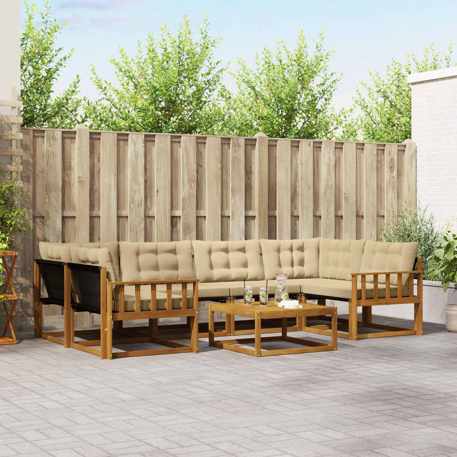 vidaXL Zestaw sof na zewnątrz z poduszką 7 pcs Naturalny i Beżowy
