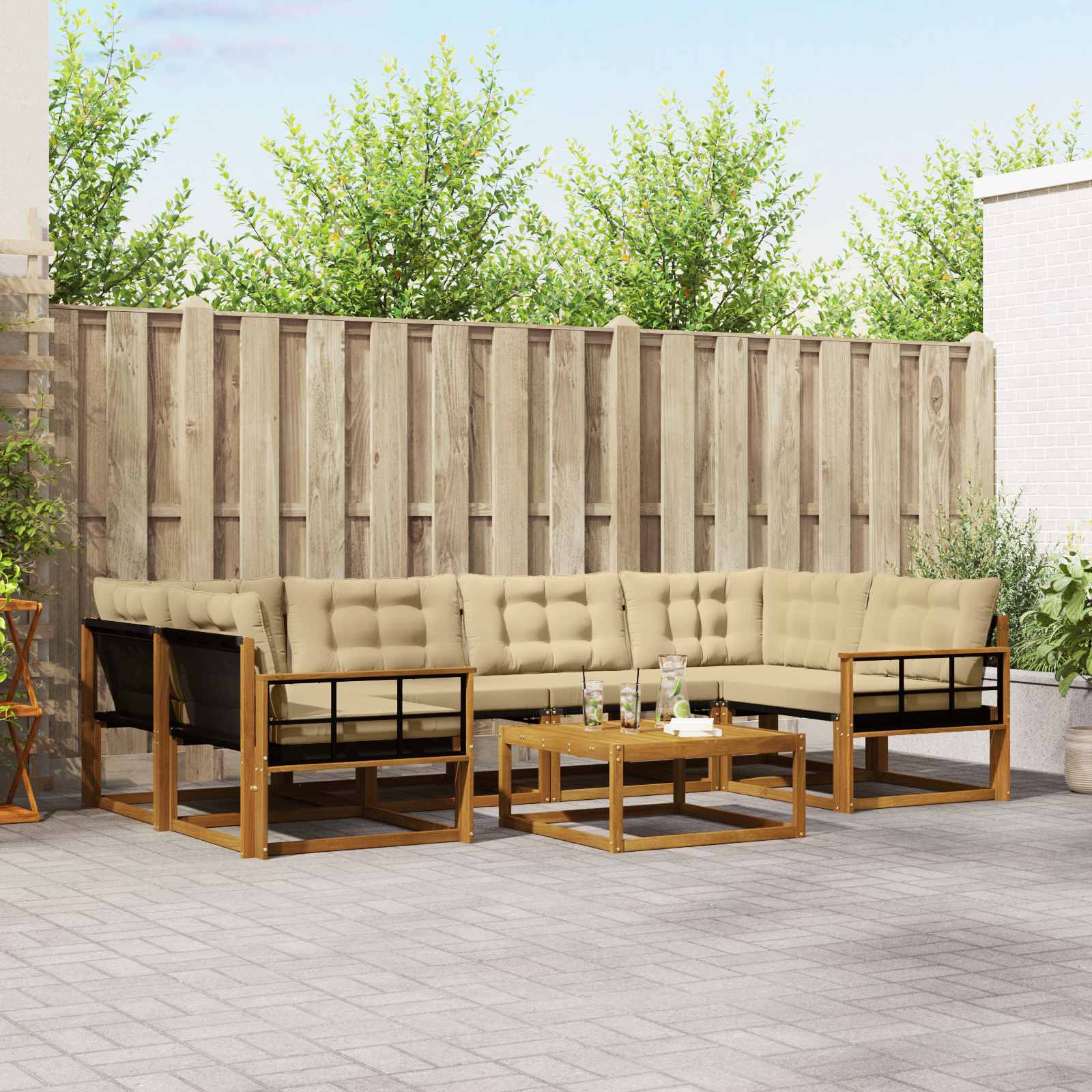 vidaXL Zestaw sof na zewnątrz z poduszką 7 pcs Naturalny i Beżowy