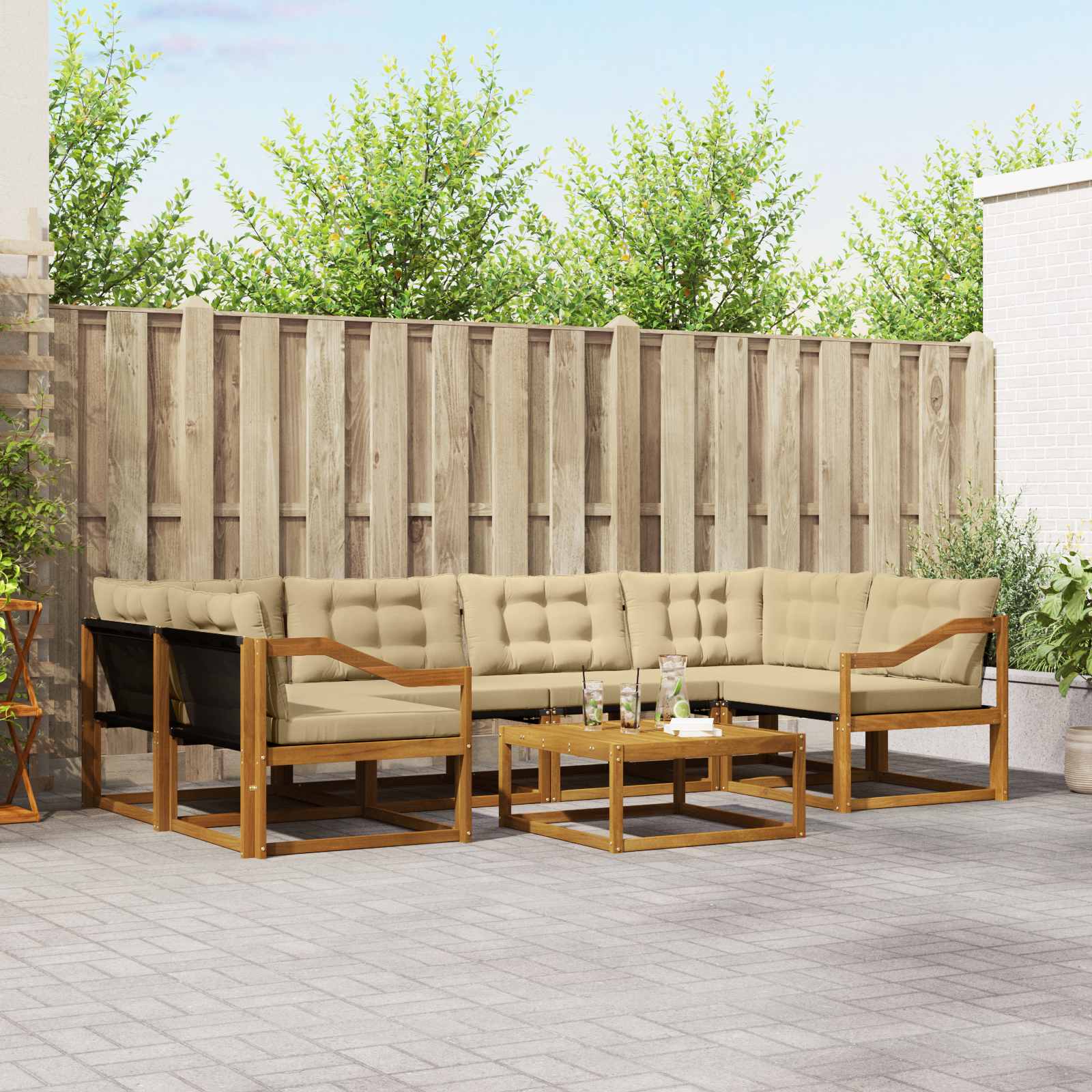 vidaXL Zestaw sof na zewnątrz z poduszką 7 pcs Naturalny i Beżowy