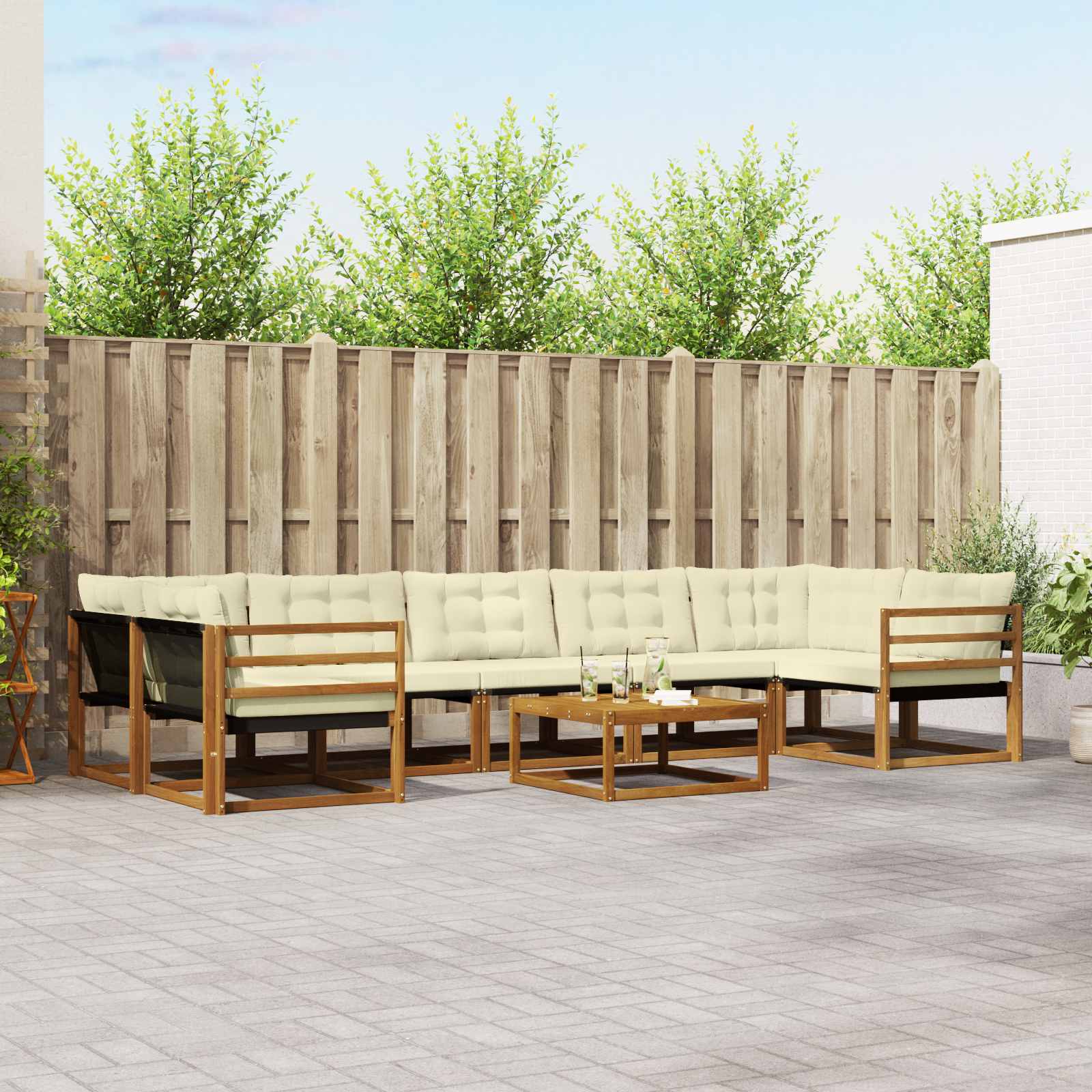 vidaXL Zestaw sof na zewnątrz z poduszką 8 pcs Naturalny i Kremowy