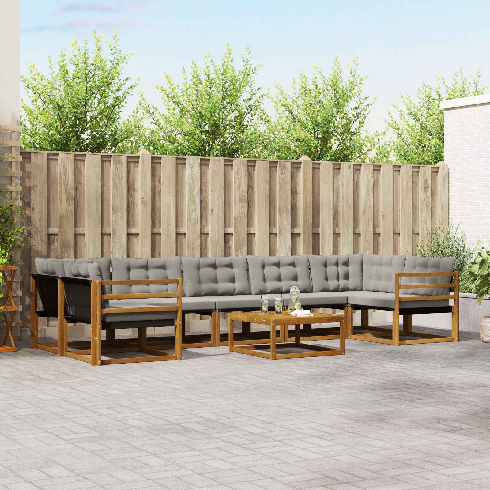 vidaXL Zestaw sof na zewnątrz z poduszką 8 pcs Naturalny i Jasny Szary