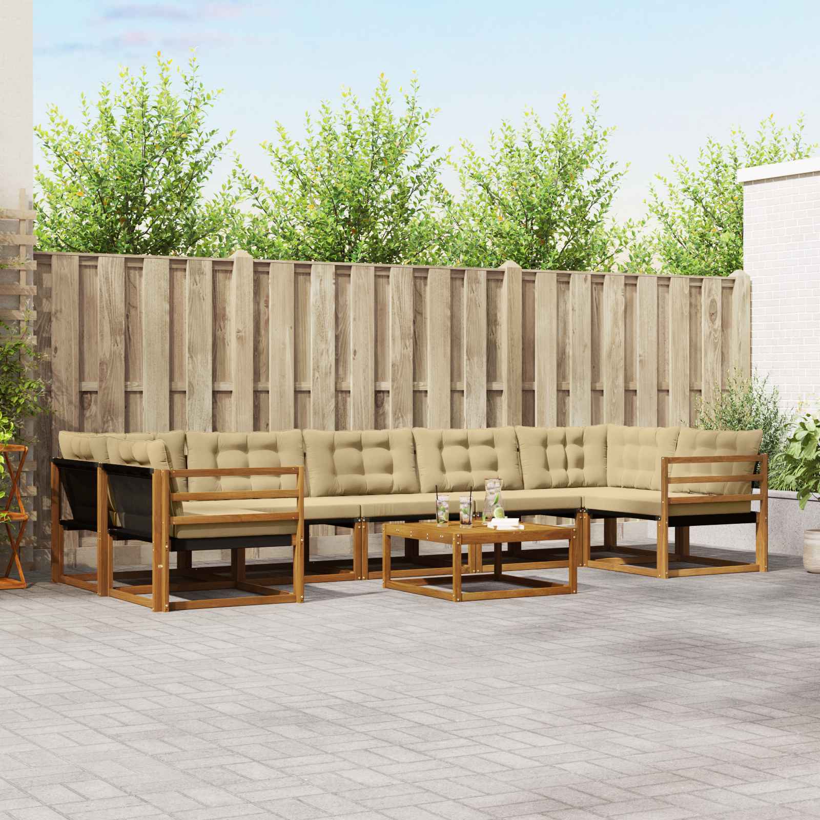 vidaXL Zestaw sof na zewnątrz z poduszką 8 pcs Naturalny i Beżowy