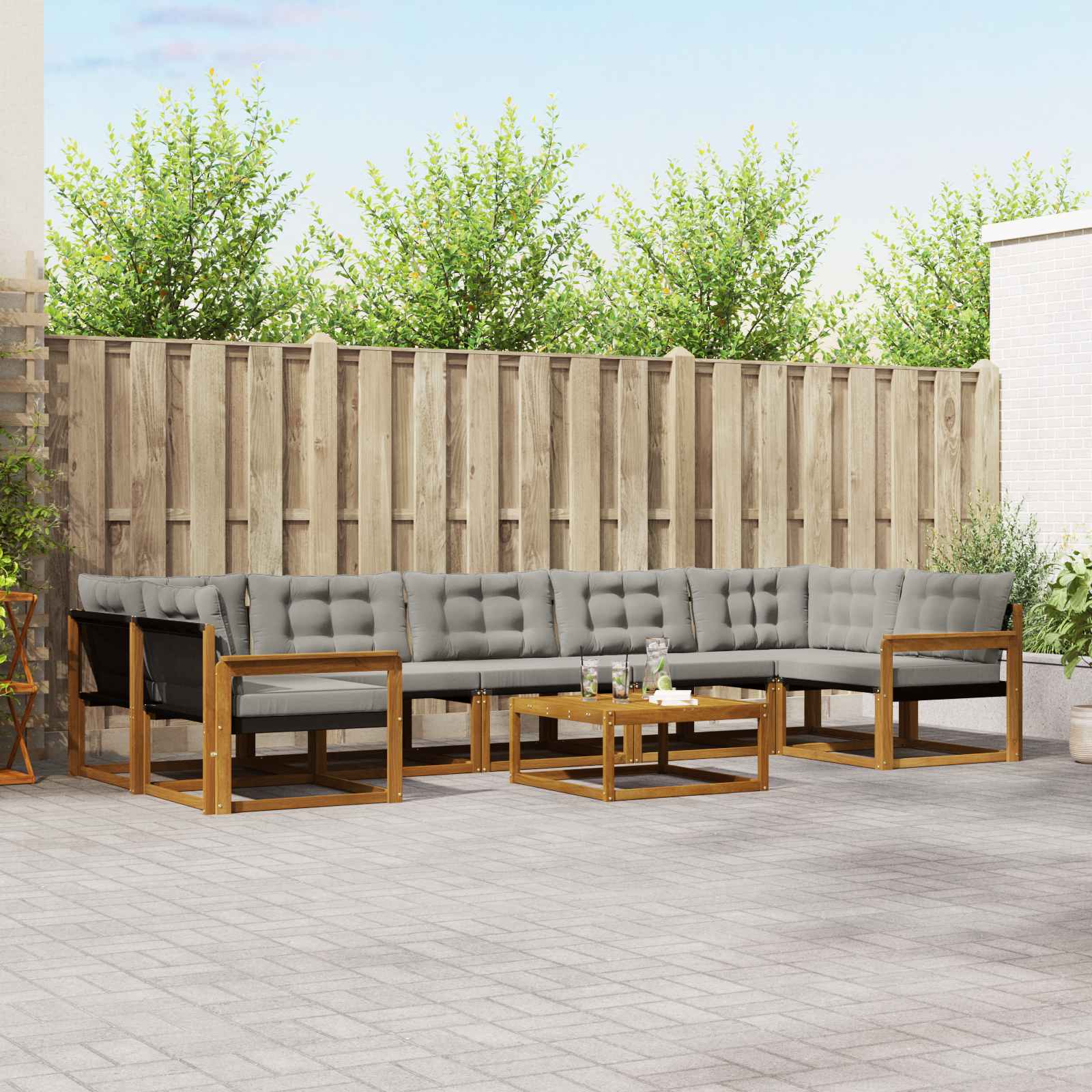 vidaXL Zestaw sof na zewnątrz z poduszką 8 pcs Naturalny i Jasny Szary