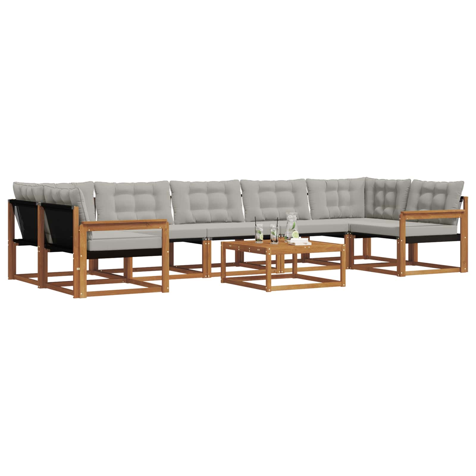 vidaXL Zestaw sof na zewnątrz z poduszką 8 pcs Naturalny i Jasny Szary