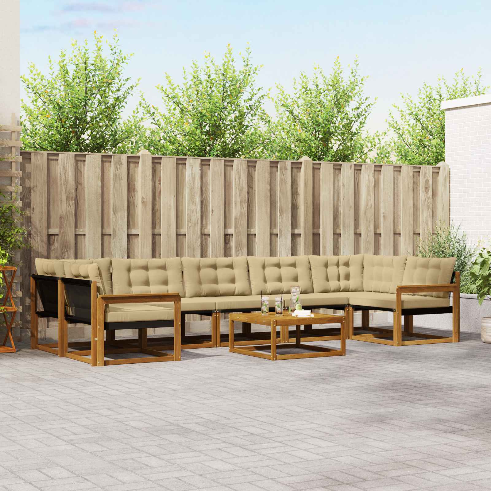 vidaXL Zestaw sof na zewnątrz z poduszką 8 pcs Naturalny i Beżowy