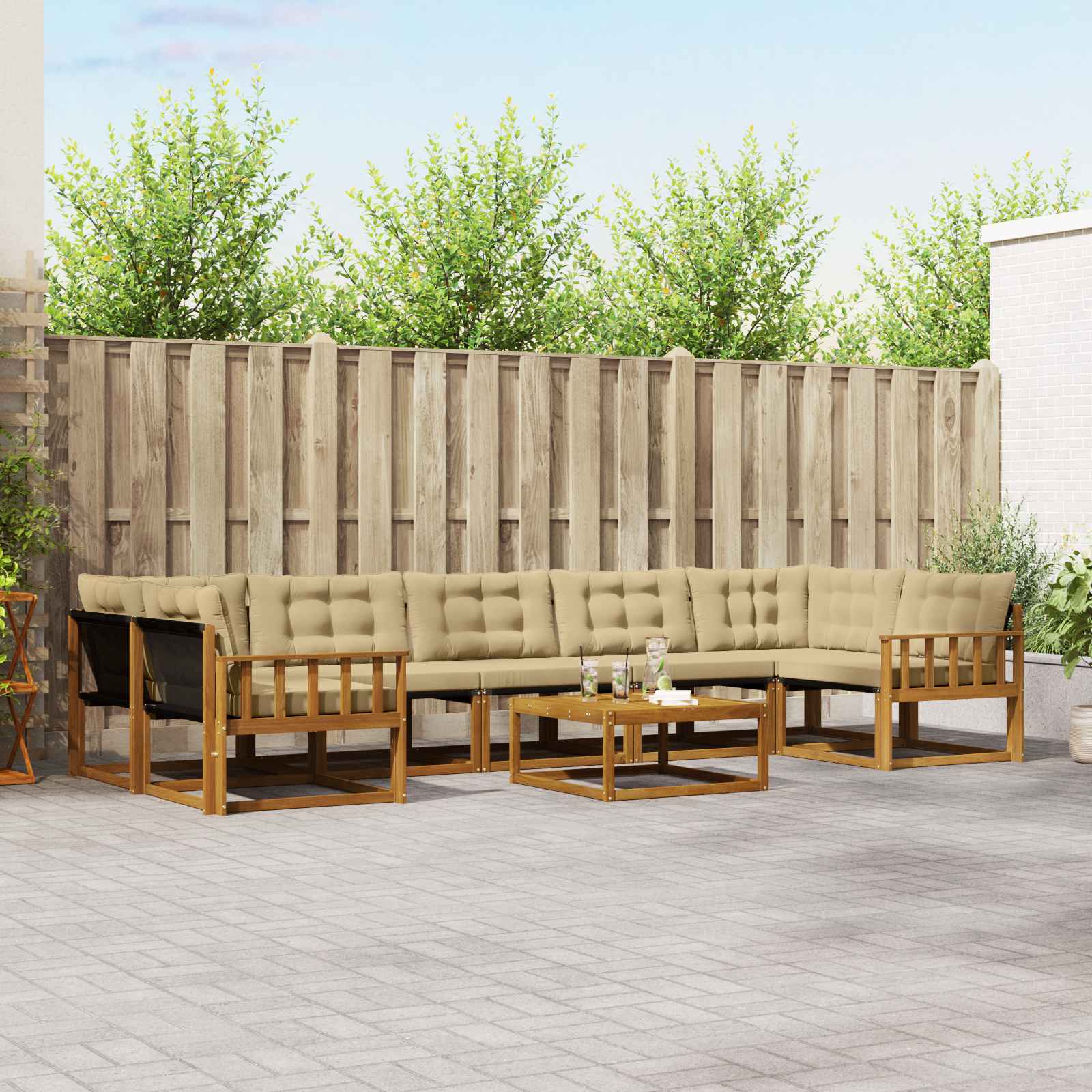vidaXL Zestaw sof na zewnątrz z poduszką 8 pcs Naturalny i Beżowy