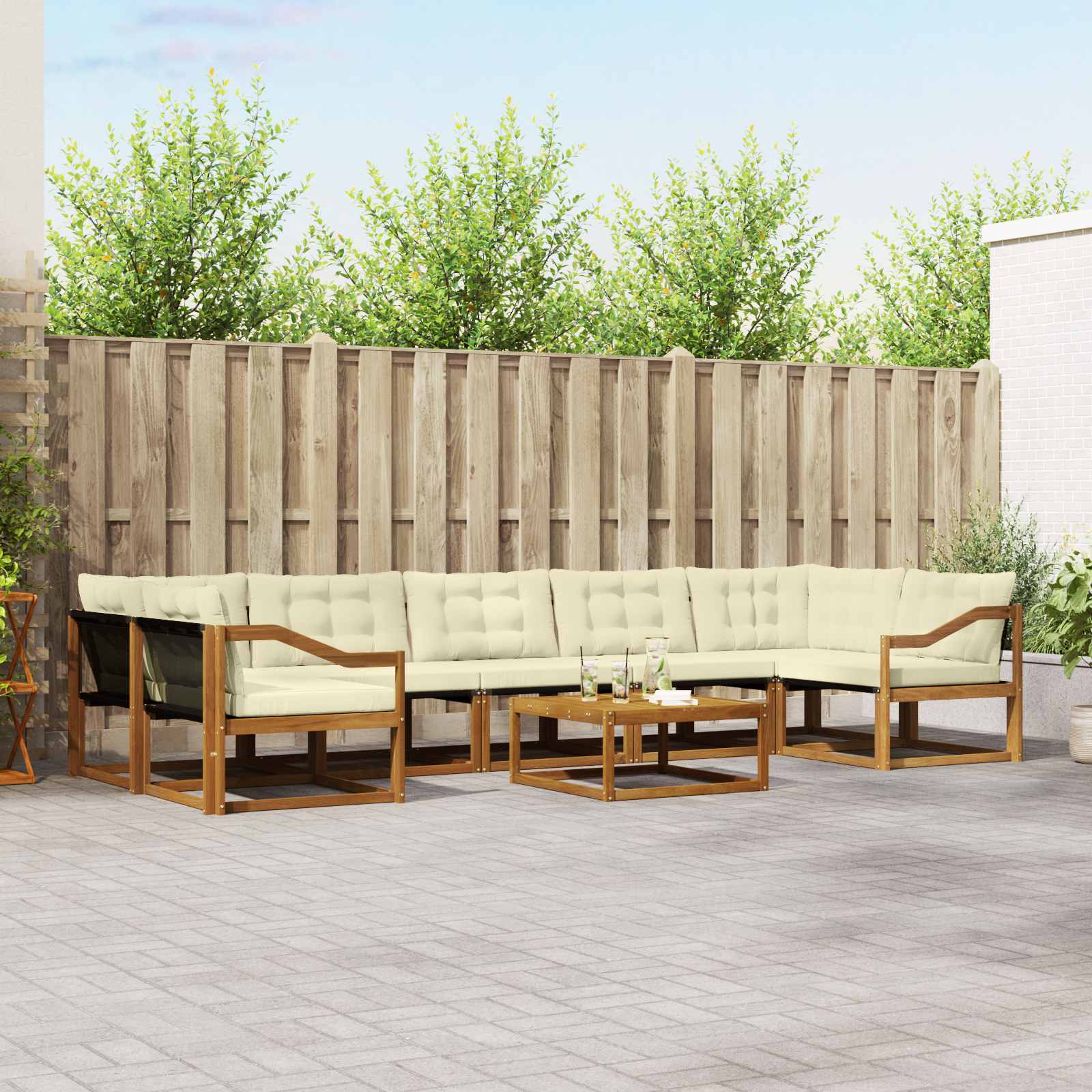 vidaXL Zestaw sof na zewnątrz z poduszką 8 pcs Naturalny i Kremowy