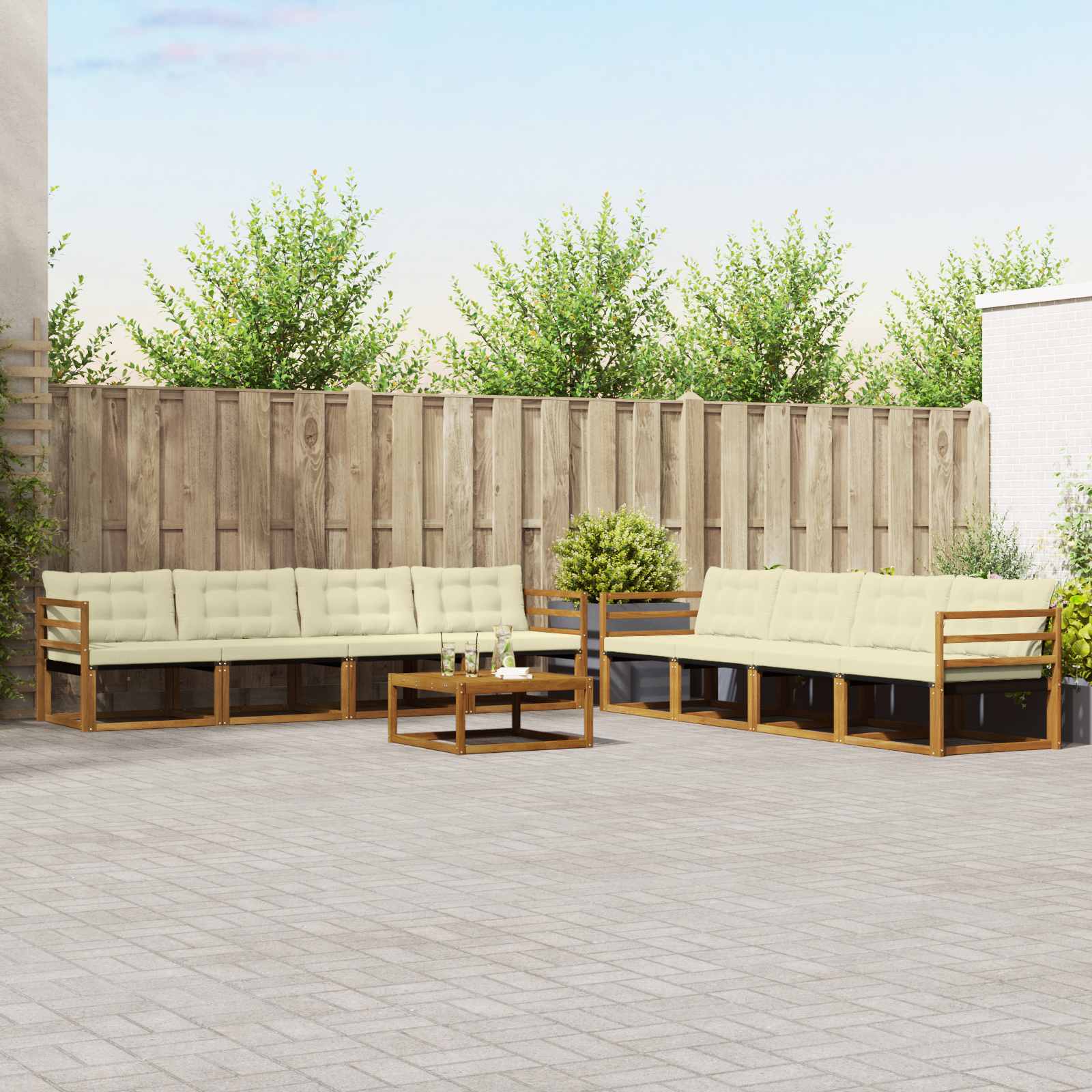 vidaXL Zestaw sof na zewnątrz z poduszką 9 pcs Naturalny i Kremowy