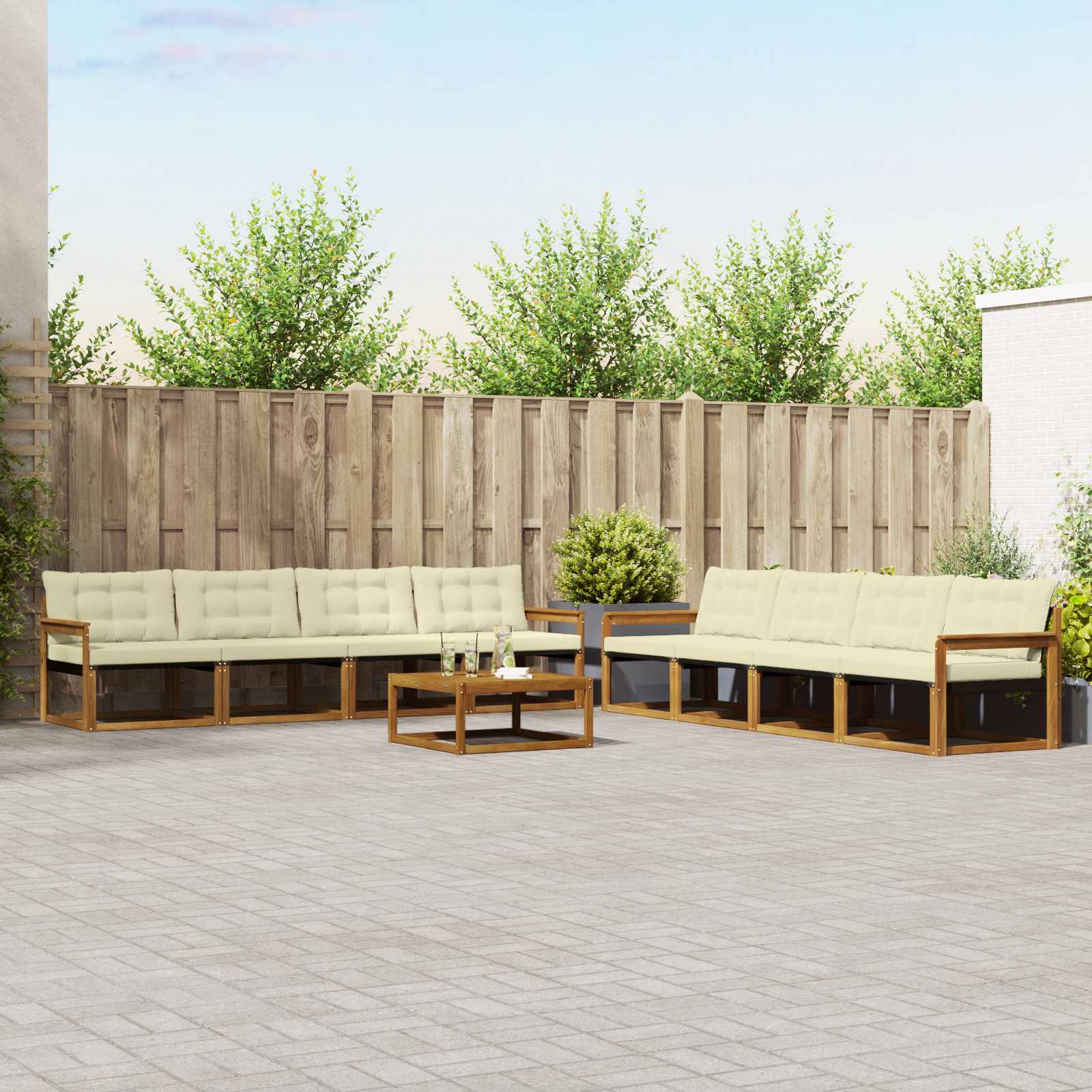 vidaXL Zestaw sof na zewnątrz z poduszką 9 pcs Naturalny i Kremowy