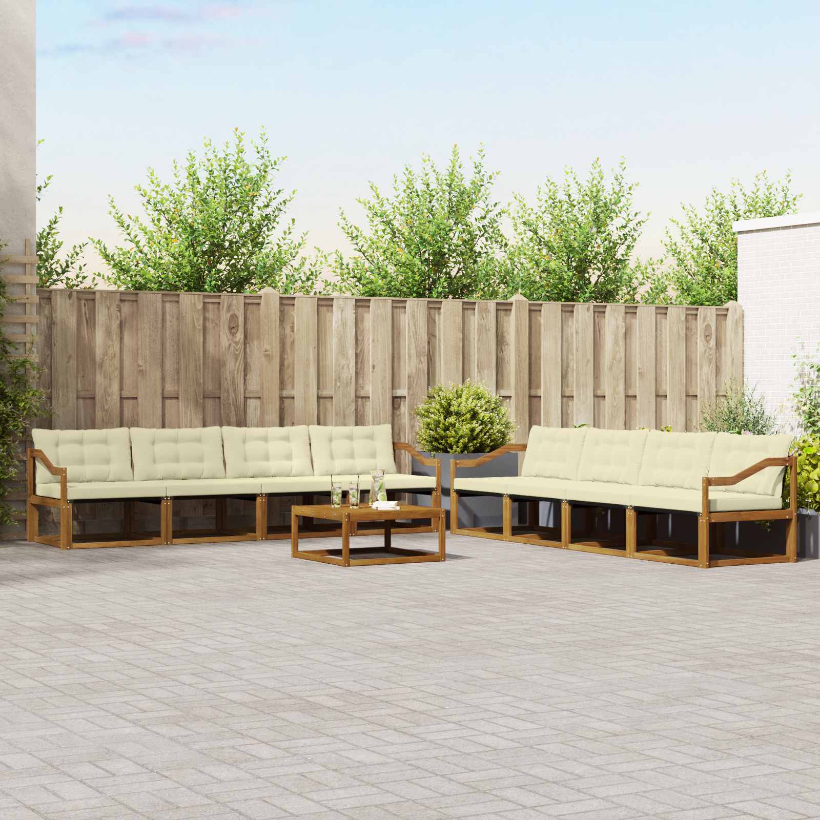vidaXL Zestaw sof na zewnątrz z poduszką 9 pcs Naturalny i Kremowy