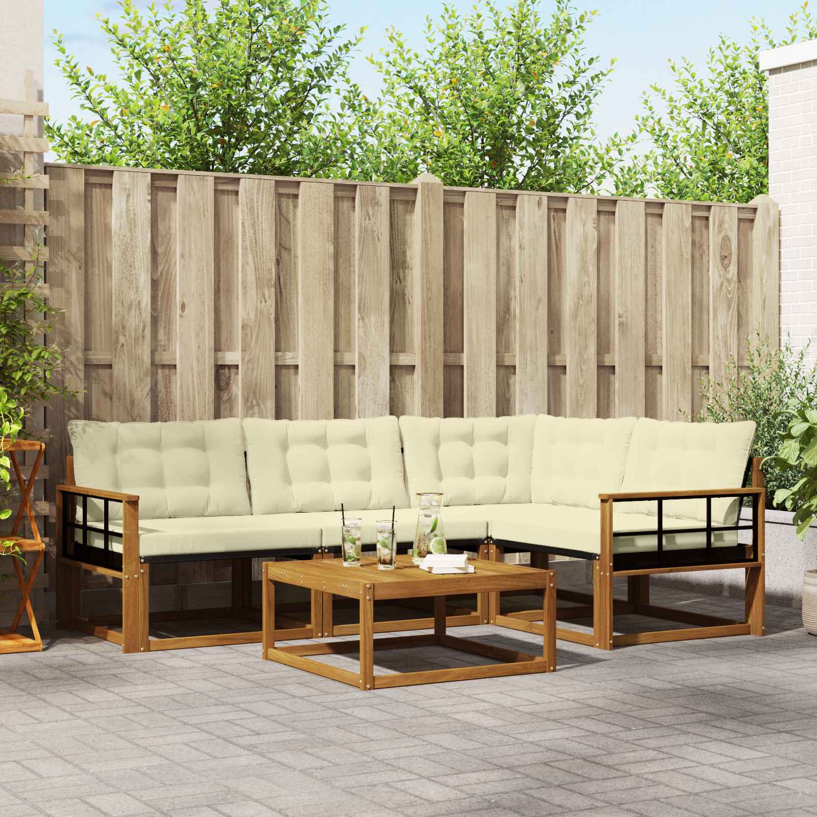 vidaXL Zestaw sof na zewnątrz z poduszką 5 pcs Naturalny i Kremowy