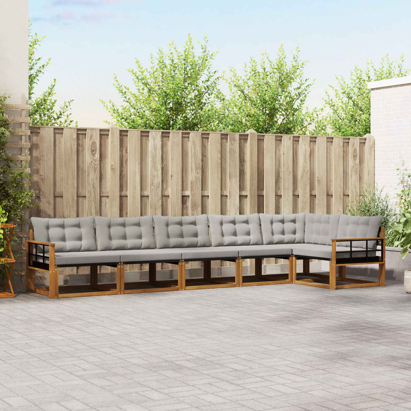 vidaXL Zestaw sof na zewnątrz z poduszką 6 pcs Naturalny i Jasny Szary