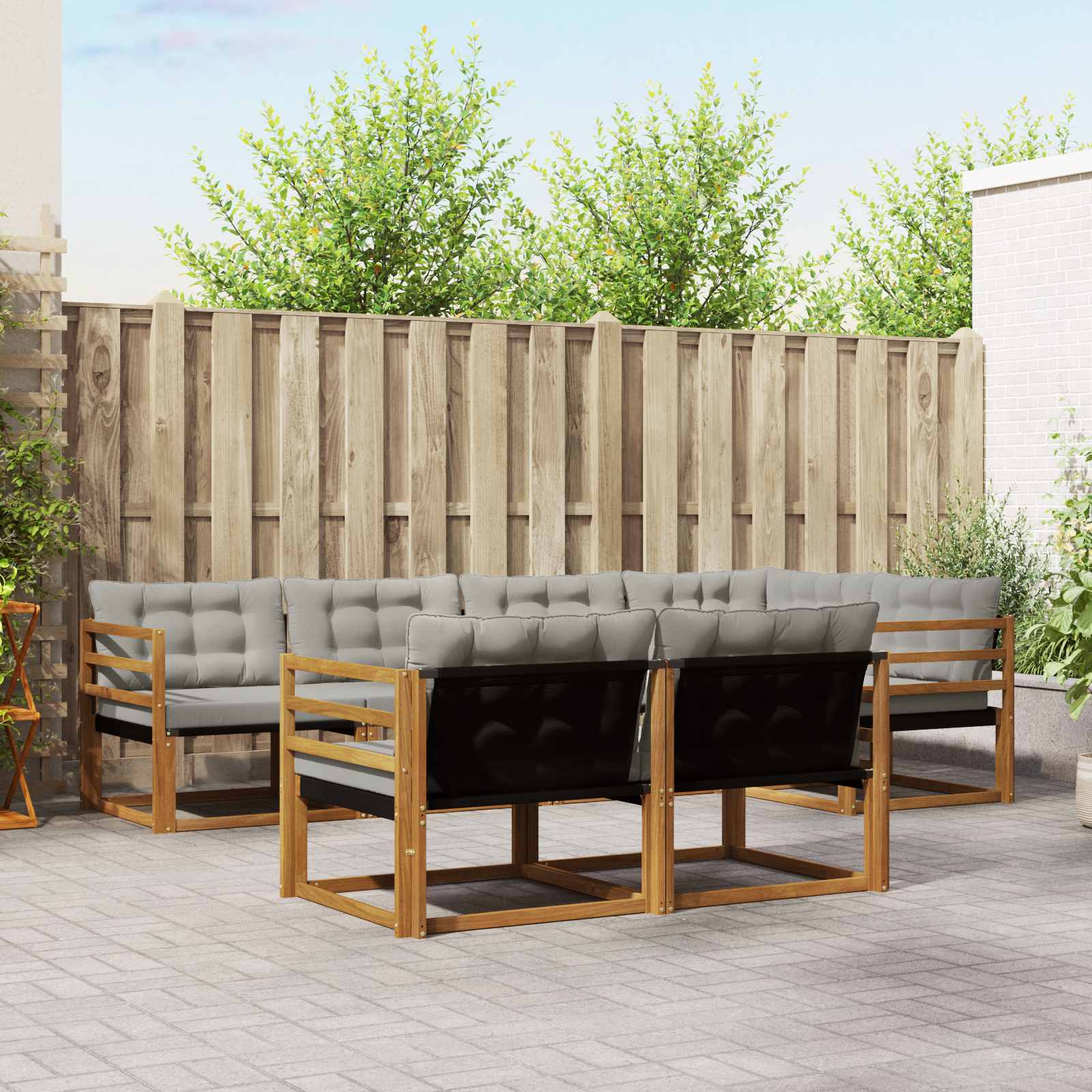 vidaXL Zestaw sof na zewnątrz z poduszką 7 pcs Naturalny i Jasny Szary