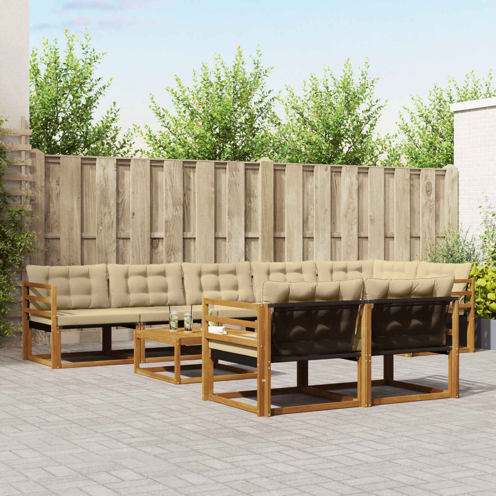 vidaXL Zestaw sof na zewnątrz z poduszką 9 pcs Naturalny i Beżowy