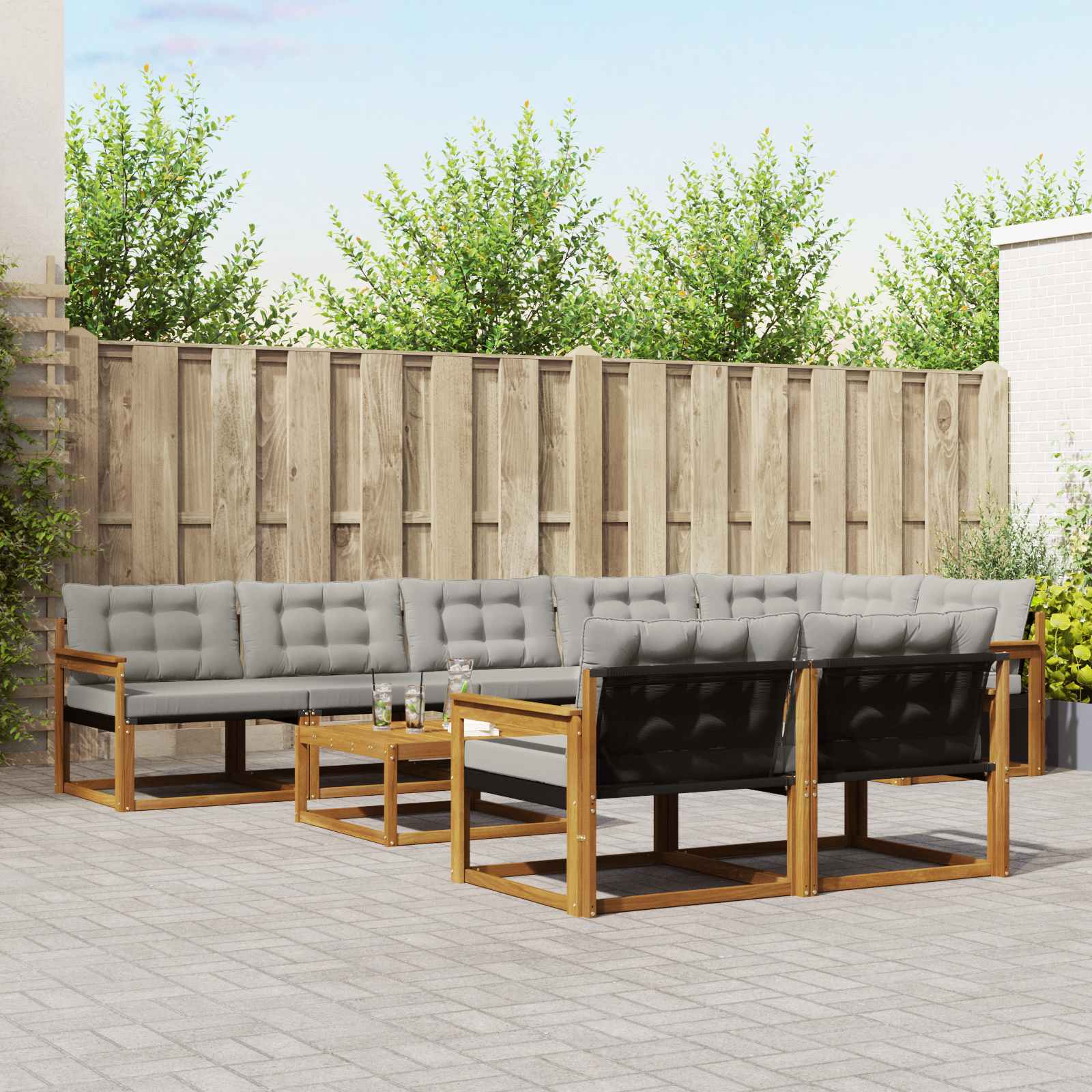 vidaXL Zestaw sof na zewnątrz z poduszką 9 pcs Naturalny i Jasny Szary