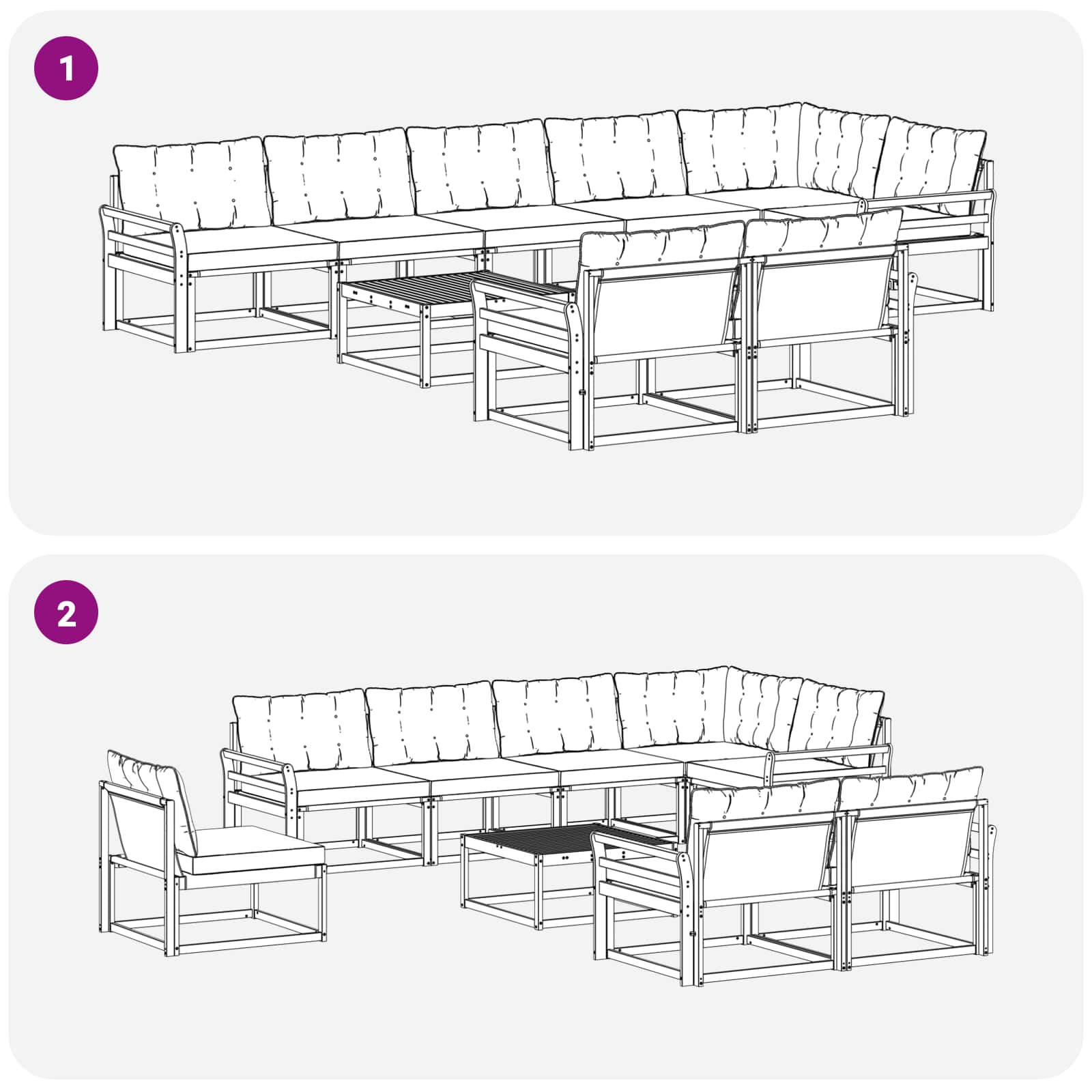 vidaXL Zestaw sof na zewnątrz z poduszką 9 pcs Naturalny i Jasny Szary